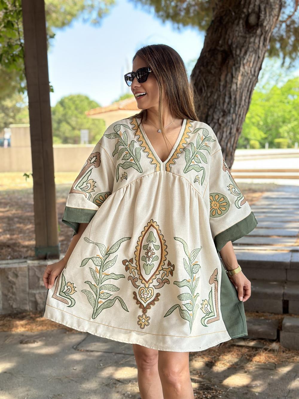 Bej Nakış İşlemeli Marka Model Kadın Elbise