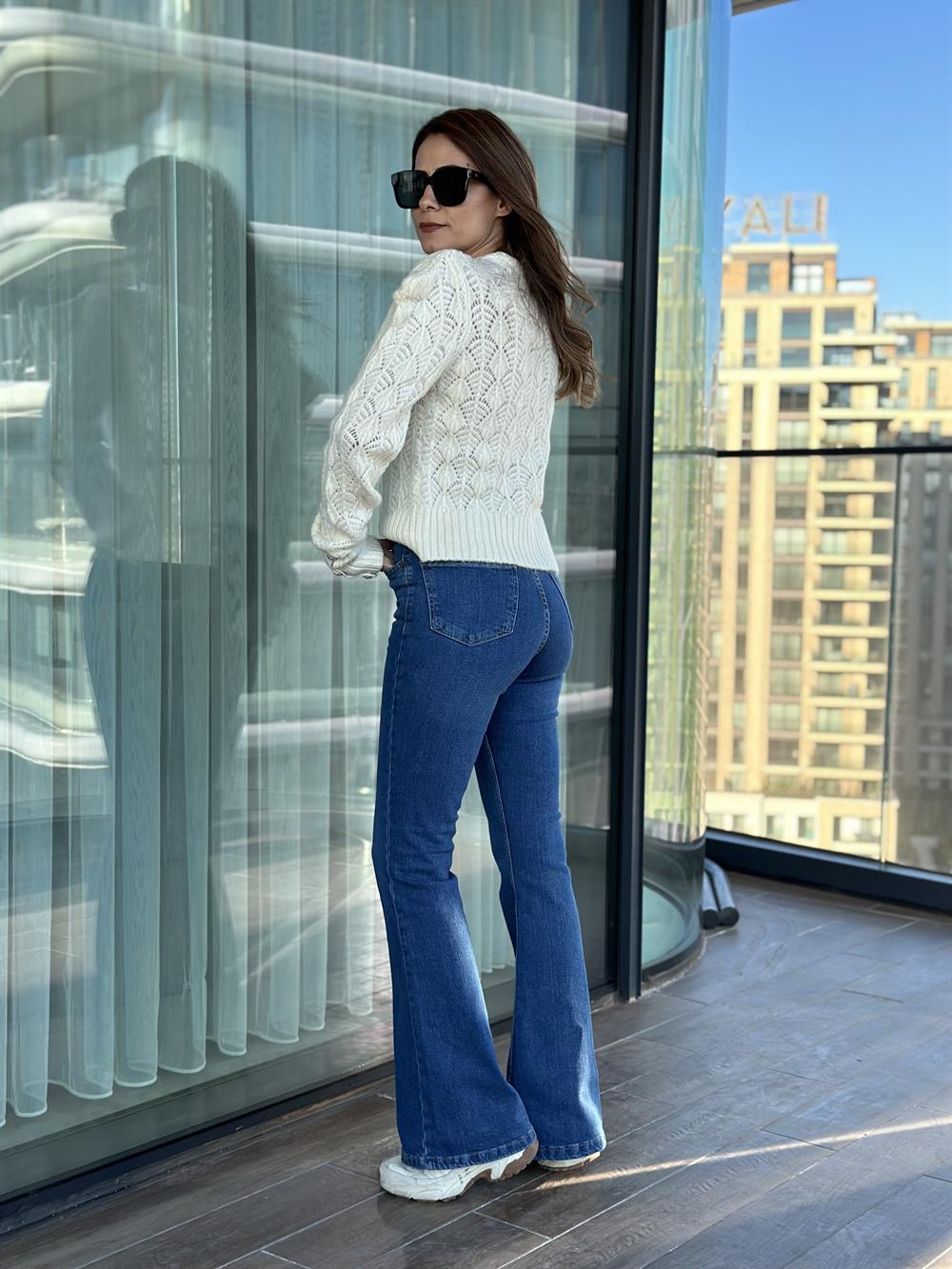 Bej Omuz Efektli Ajurlu Kadın Kazak