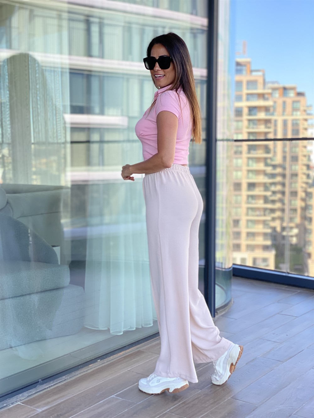 Bej Önü Dikişli Aerobin Pantolon