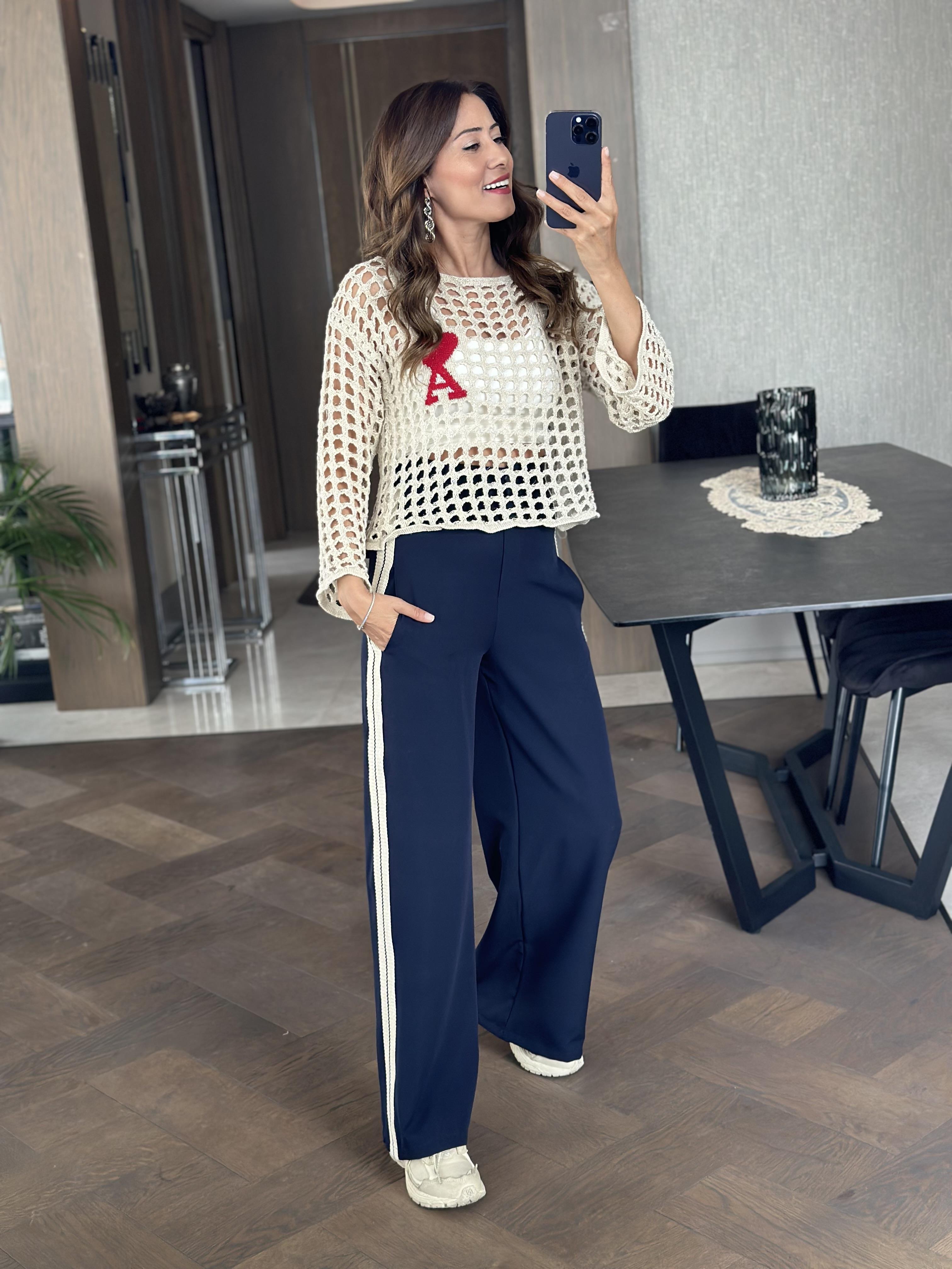 Bej Simli Kalp Detay File Triko Kadın Crop Bluz