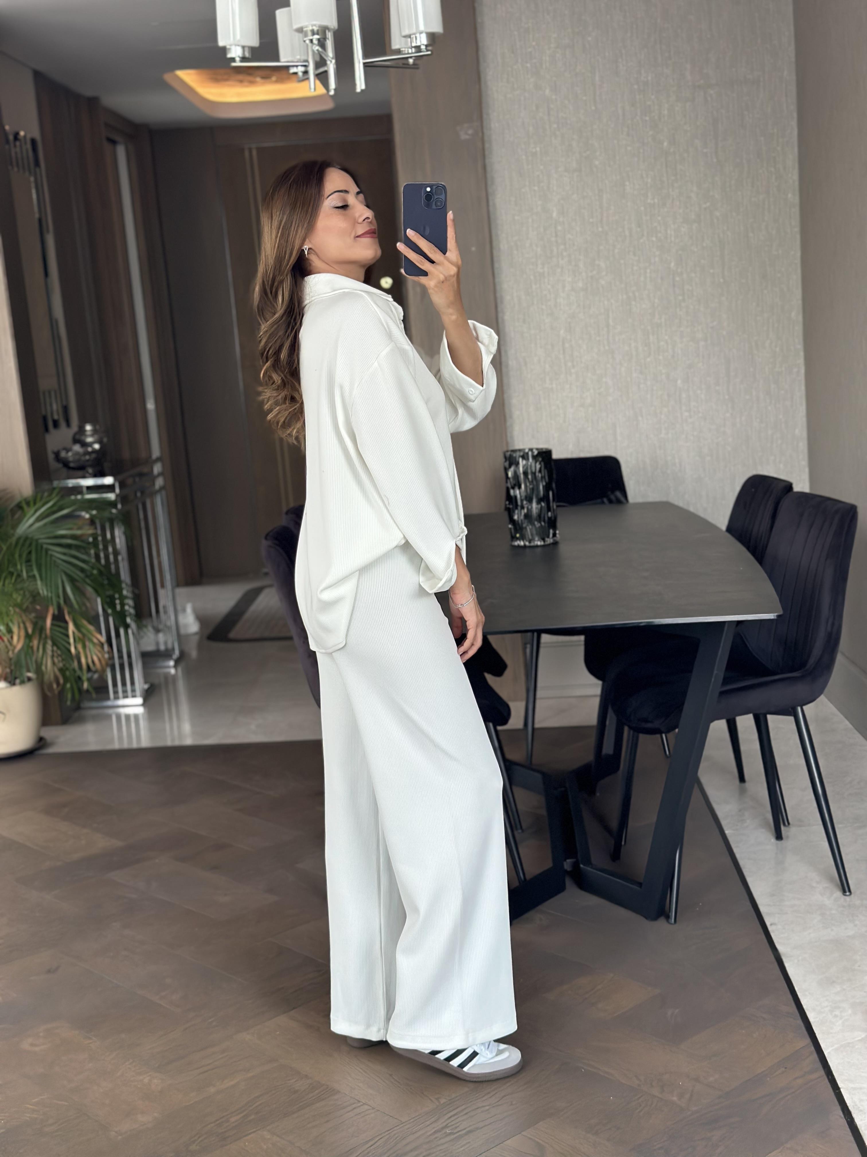 Beyaz Gömlek Pantolon Kadın İkili Takım