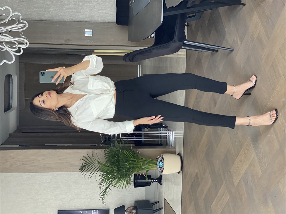 Beyaz İki Cepli Oversize Keten Gömlek