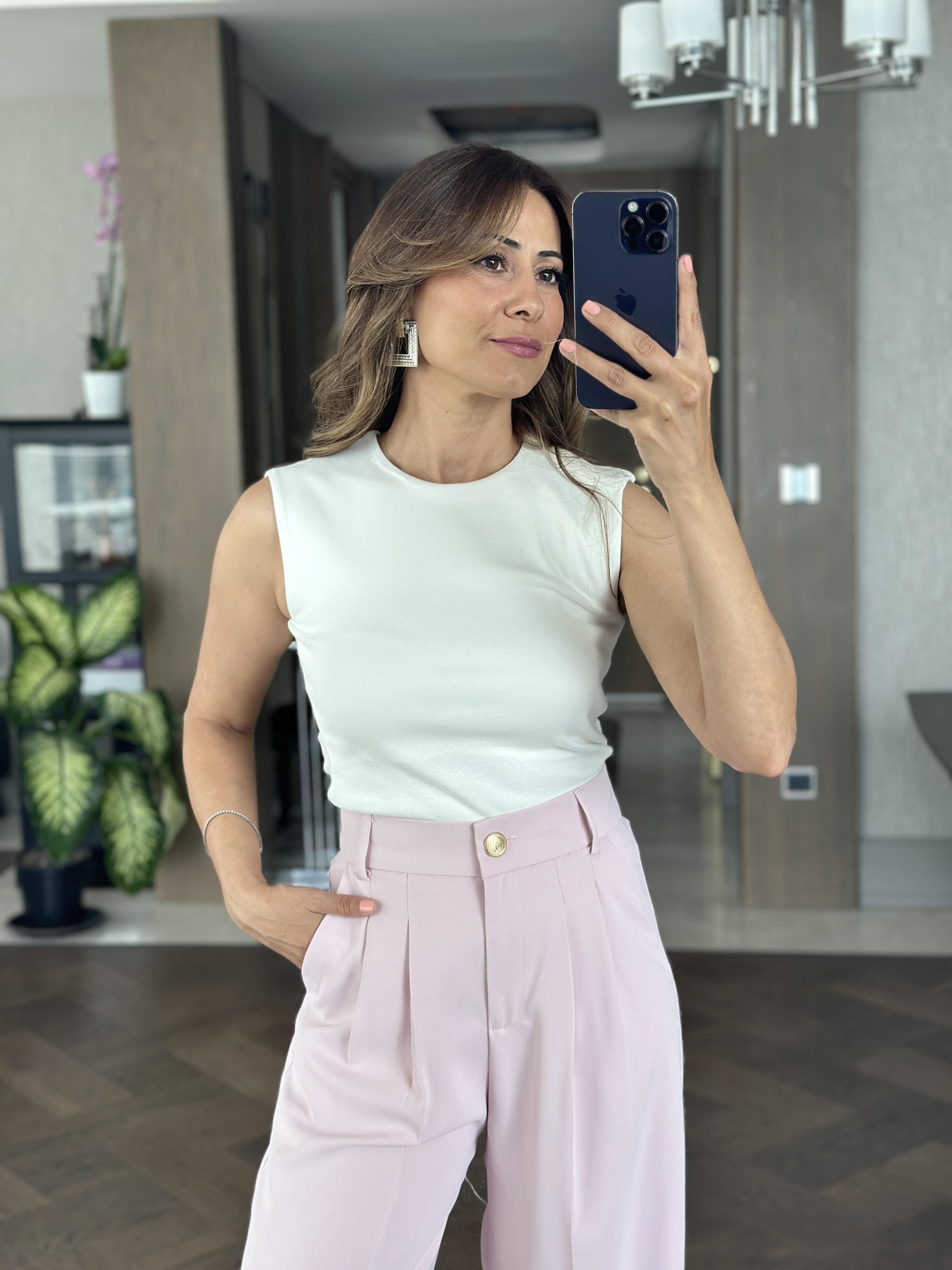 Beyaz Önü Çift Katlı Bisiklet Yaka Sıfır Kol Kadın Body