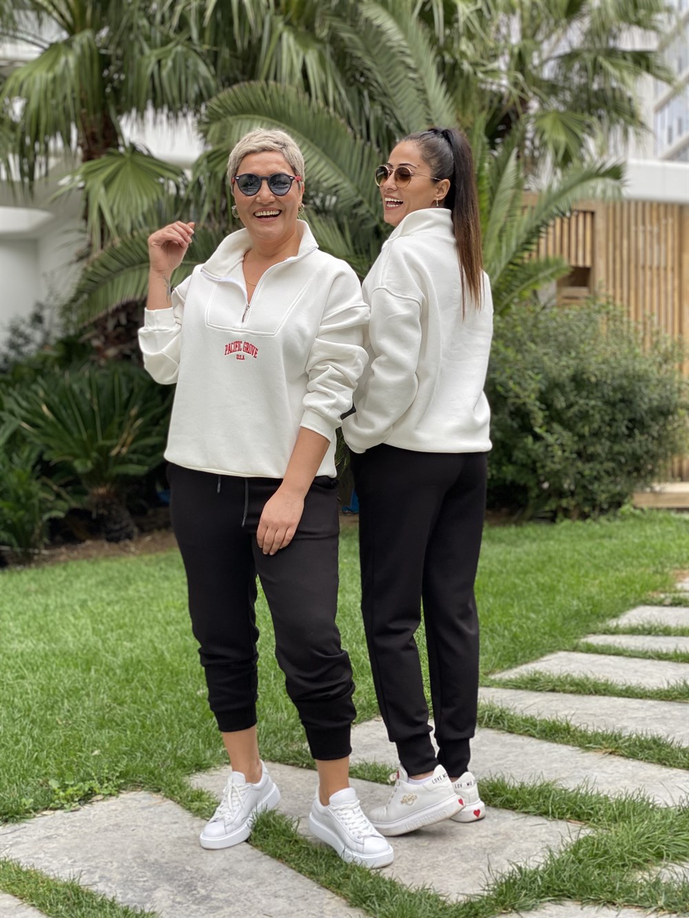 Beyaz Pacific Fermuar Detay Kadın Sweatshirt