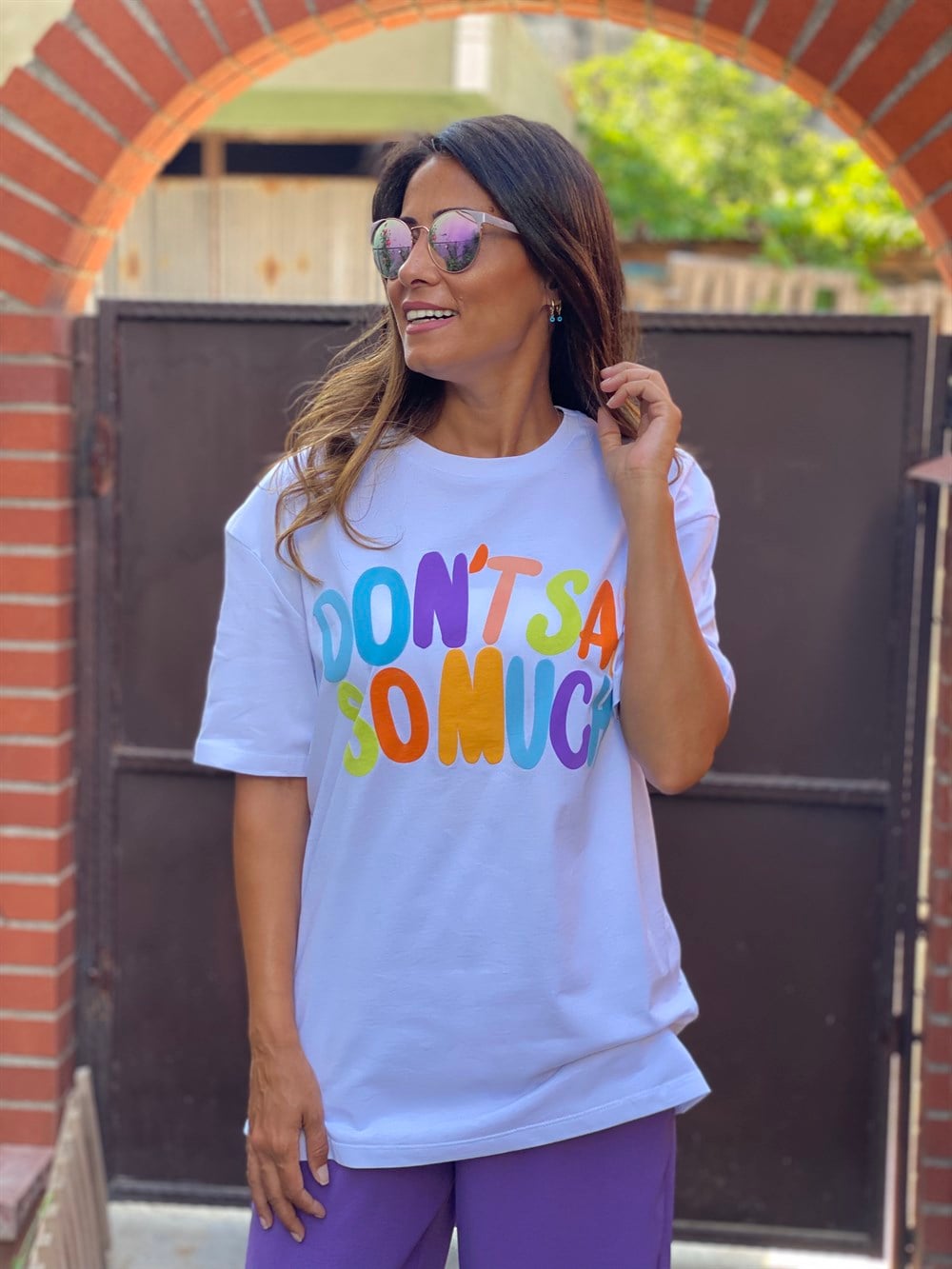 Beyaz Dont Say Renkli Yazı Baskılı Kadın T-Shirt