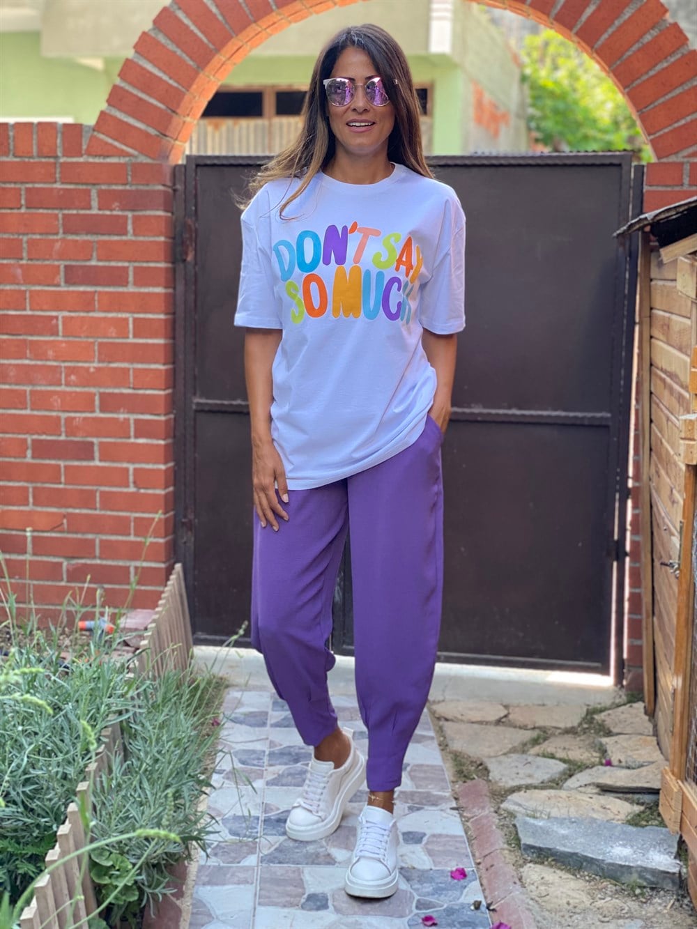 Beyaz Dont Say Renkli Yazı Baskılı Kadın T-Shirt