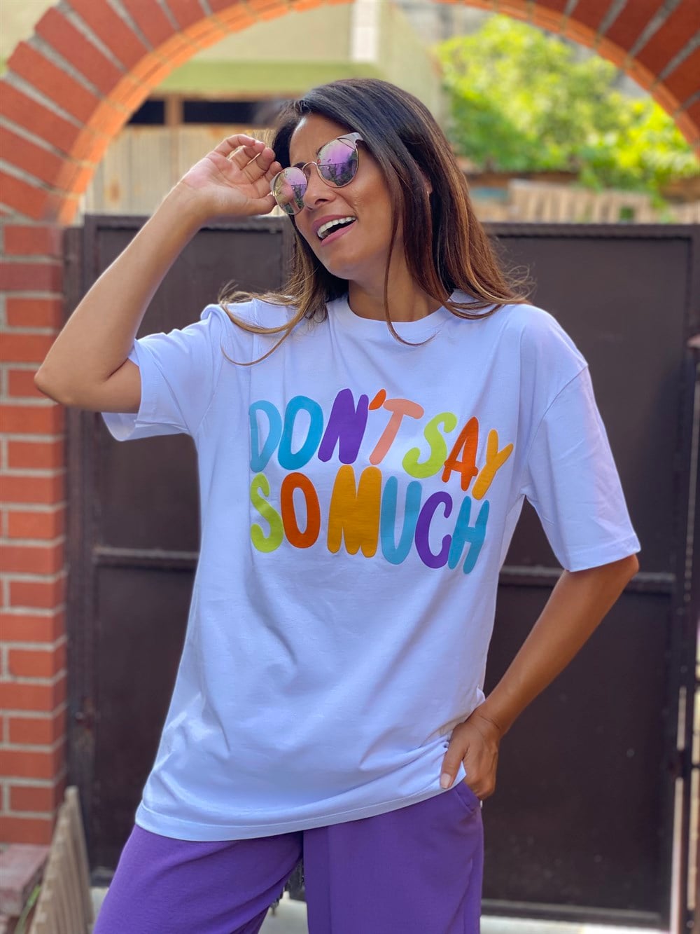 Beyaz Dont Say Renkli Yazı Baskılı Kadın T-Shirt