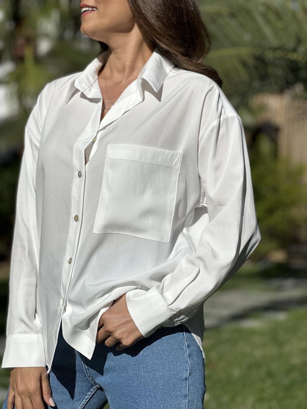 Beyaz Tensel Kadın Gömlek