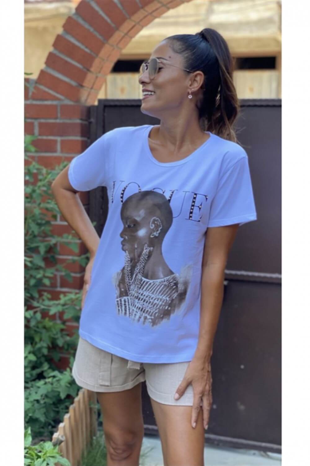 Beyaz  Vogue Zincir Detay T-shirt