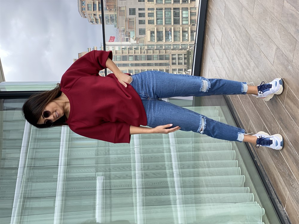 Bordo Bisiklet Yaka Kısa Kol Sweatshirt