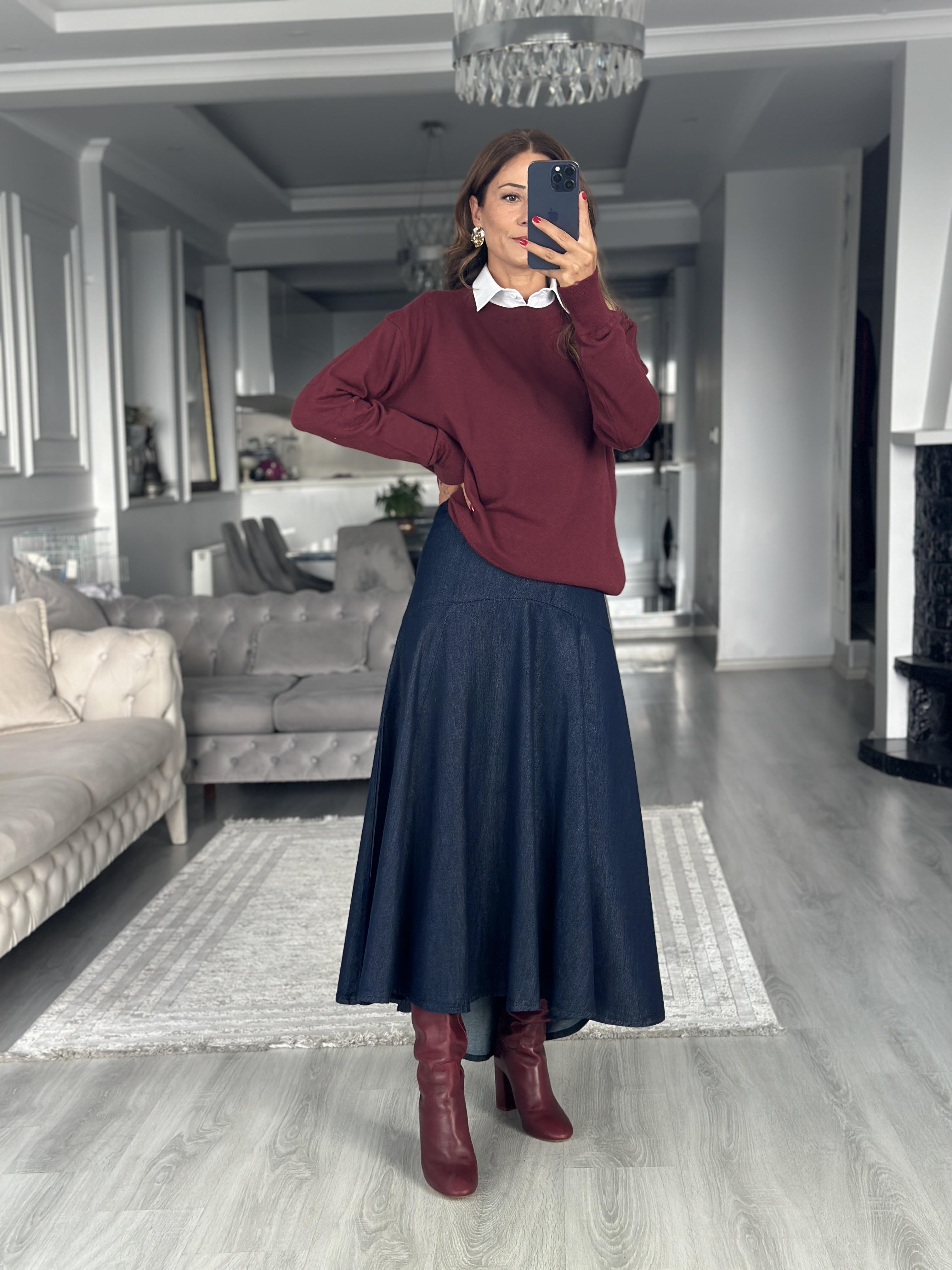 Bordo Bisiklet Yaka Yünlü Basic Kadın Triko Kazak