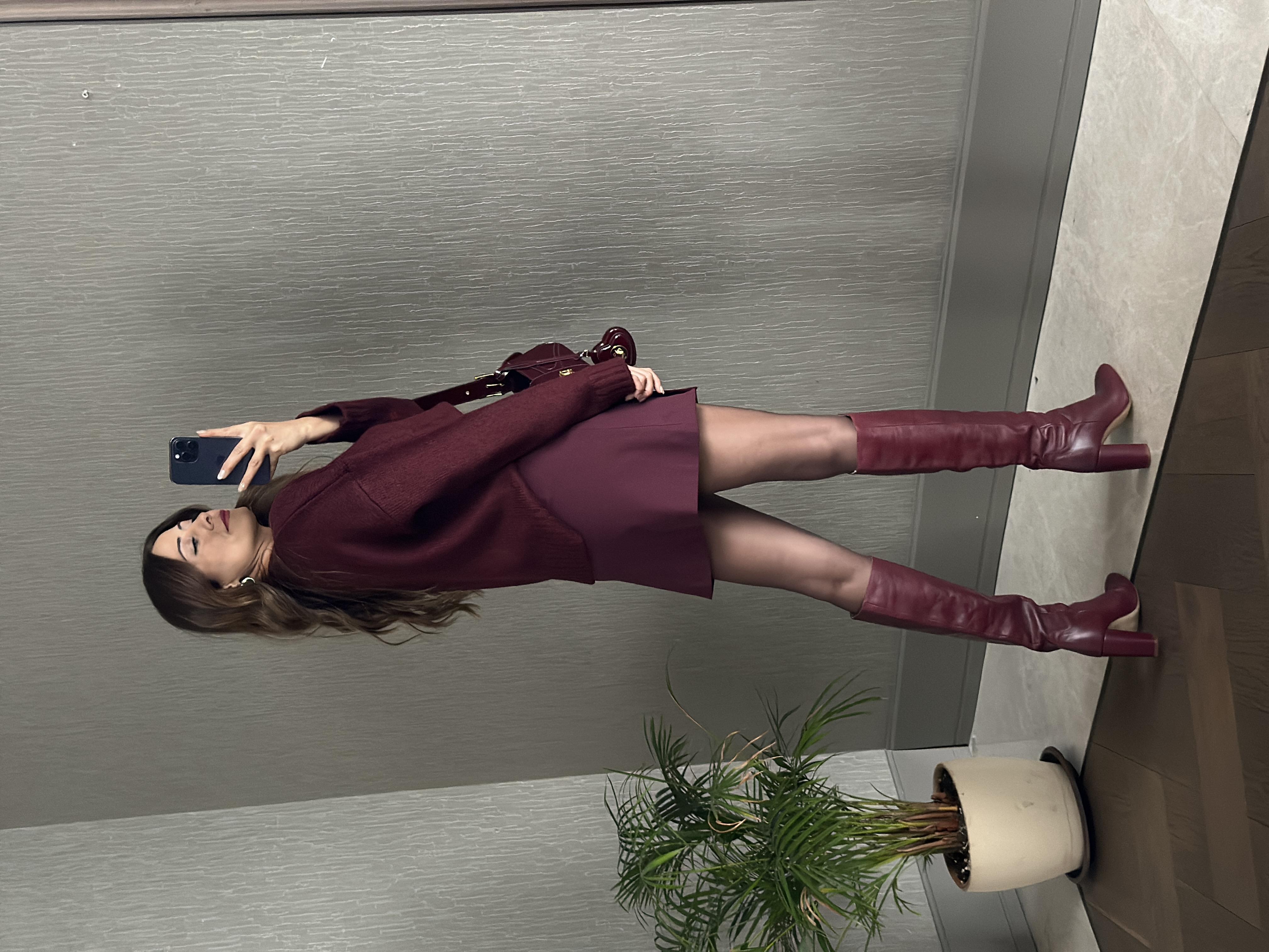 Bordo İçi Şortlu Yandan Fermuarlı Kadın Mini Etek