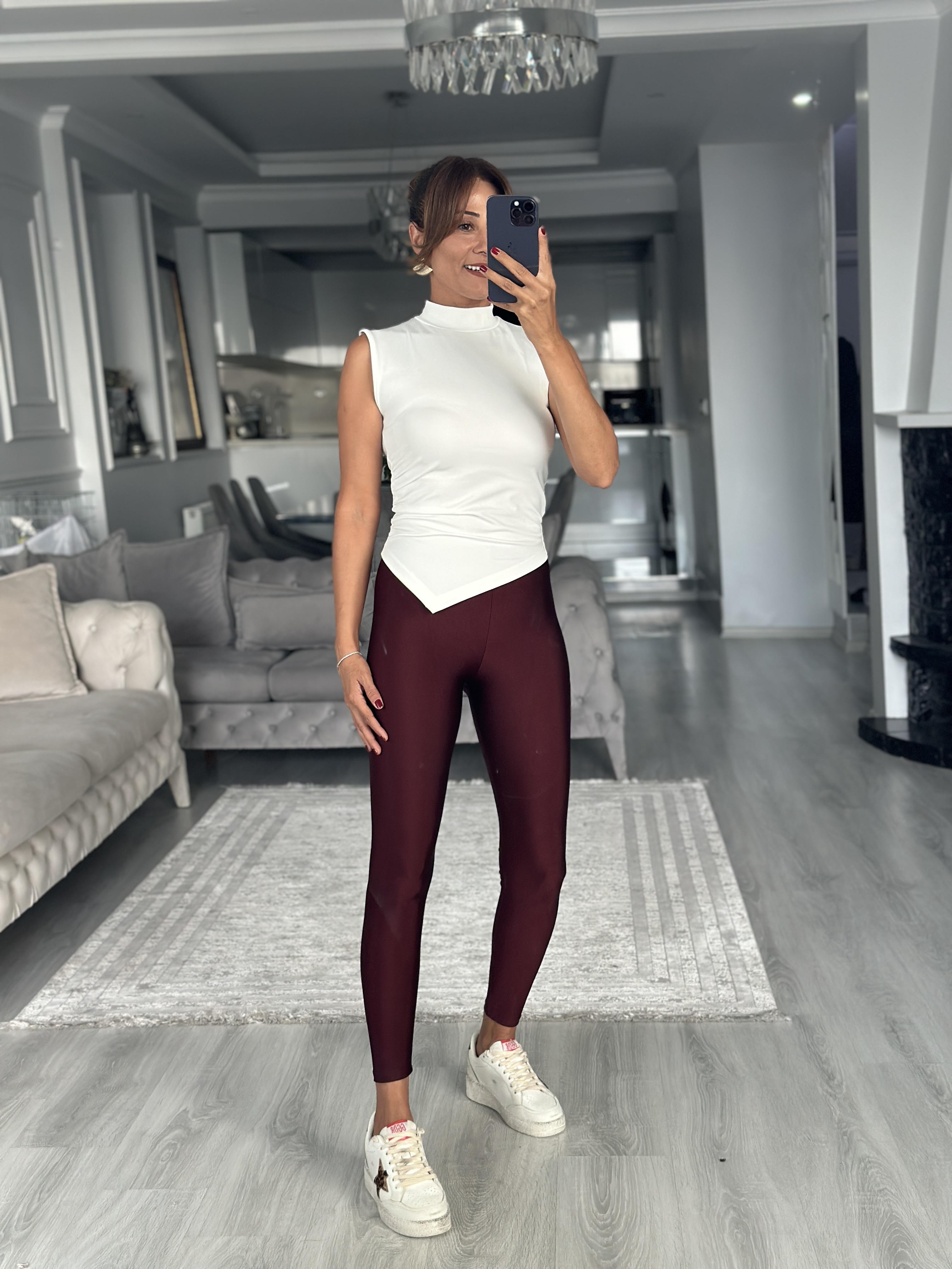 Bordo İnce Belli New Kadın Disko Tayt