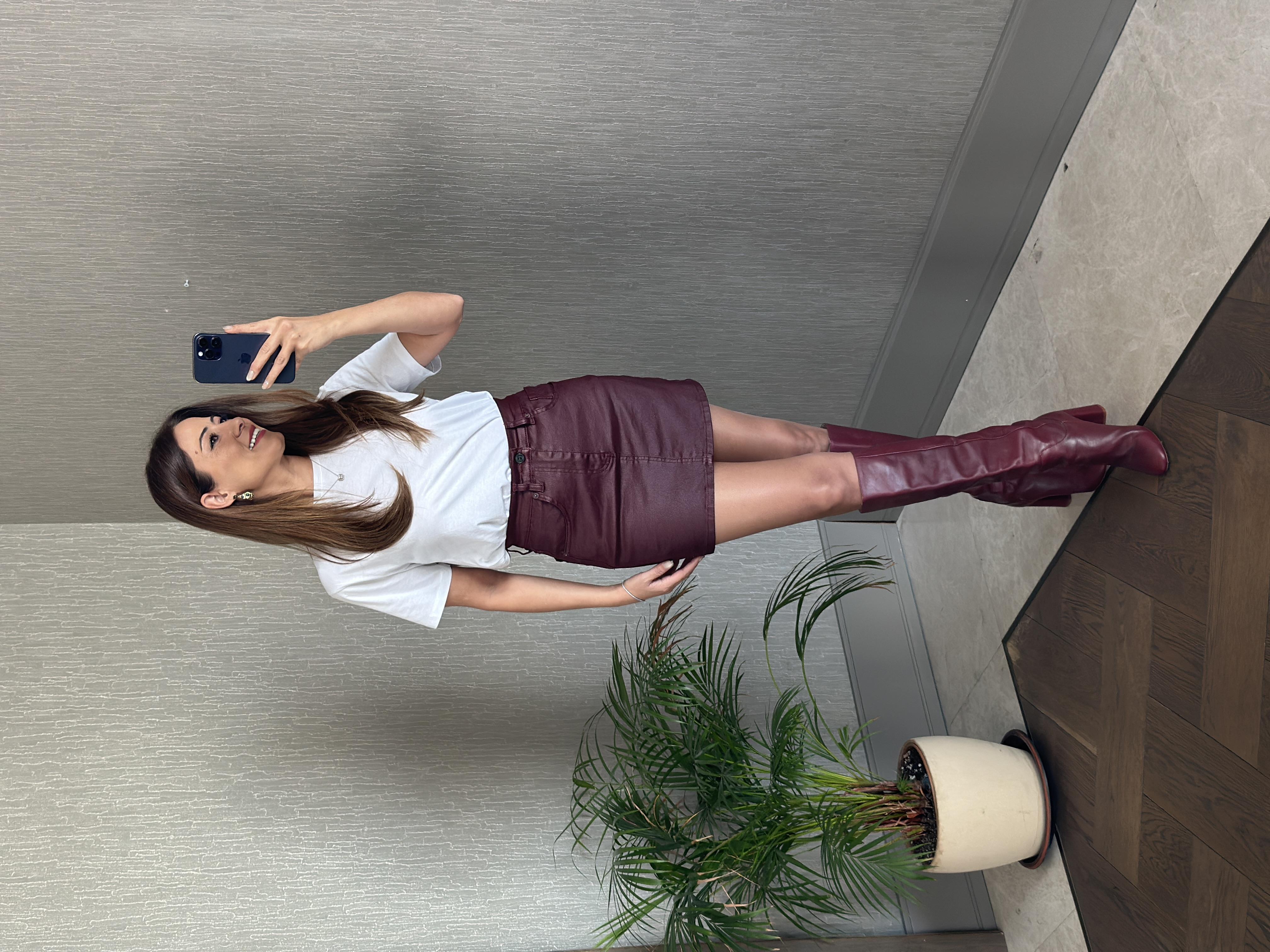 Bordo Marka Model Mumlu Kadın Mini Jean Etek
