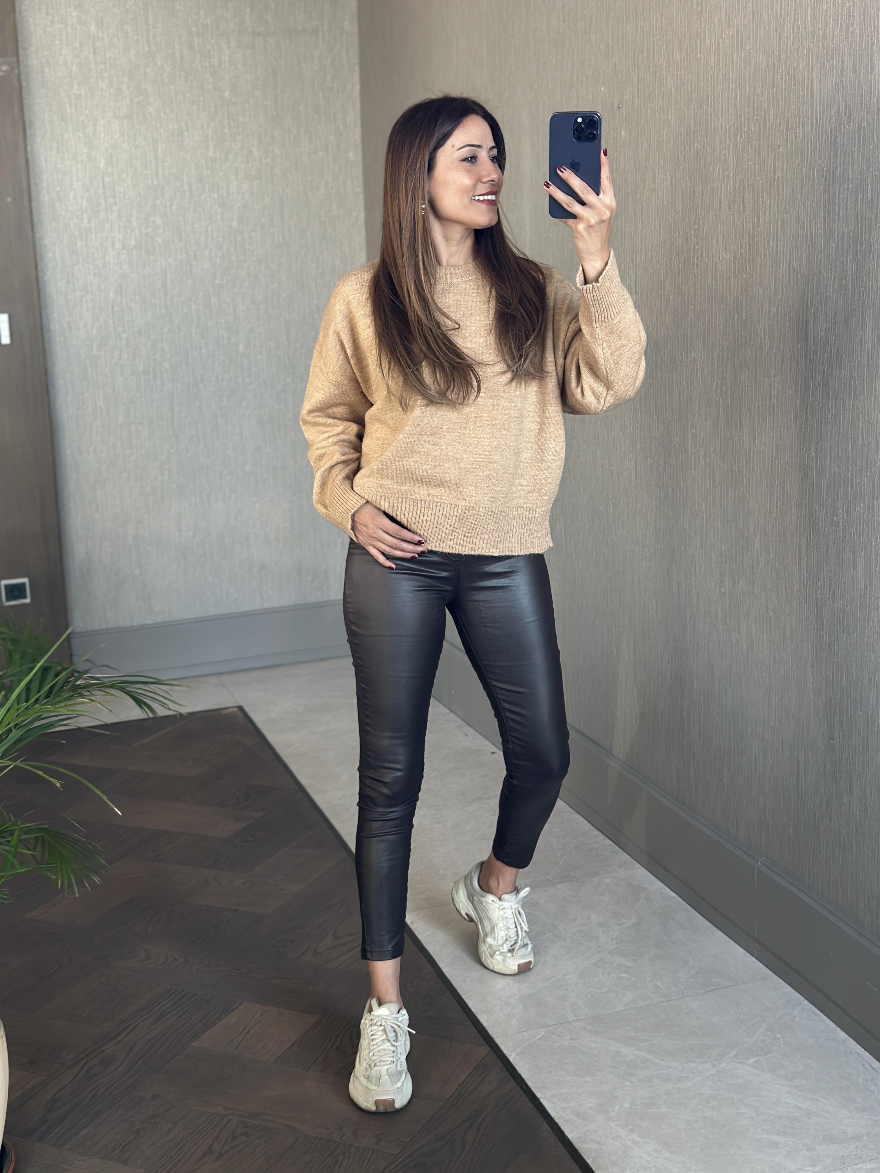 Camel Oversize Bisiklet Yaka Kadın Triko Kazak