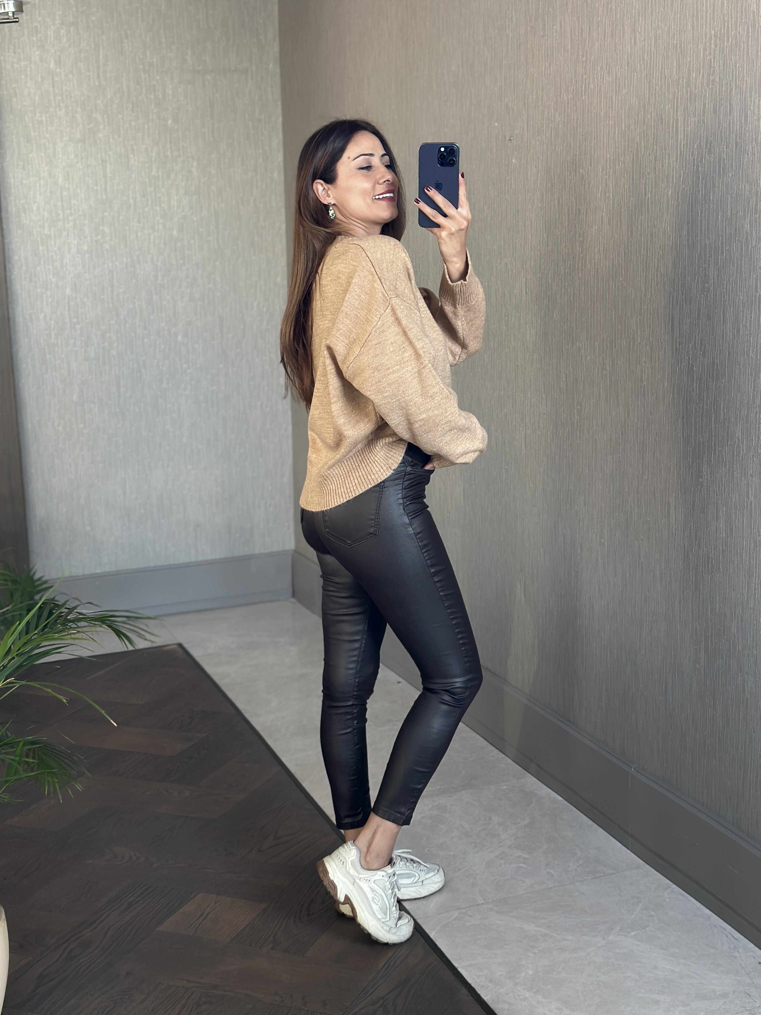 Camel Oversize Bisiklet Yaka Kadın Triko Kazak