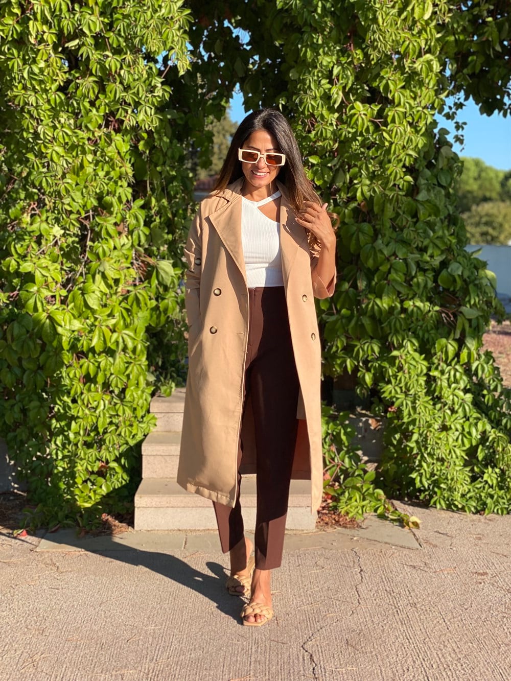 Camel Reglan Kol Kuşaklı Kadın Trençkot