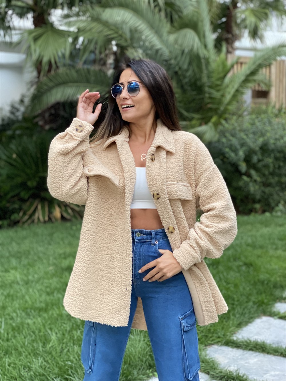 Camel Teddy Kuzu Kıvırcık Kadın Gömlek