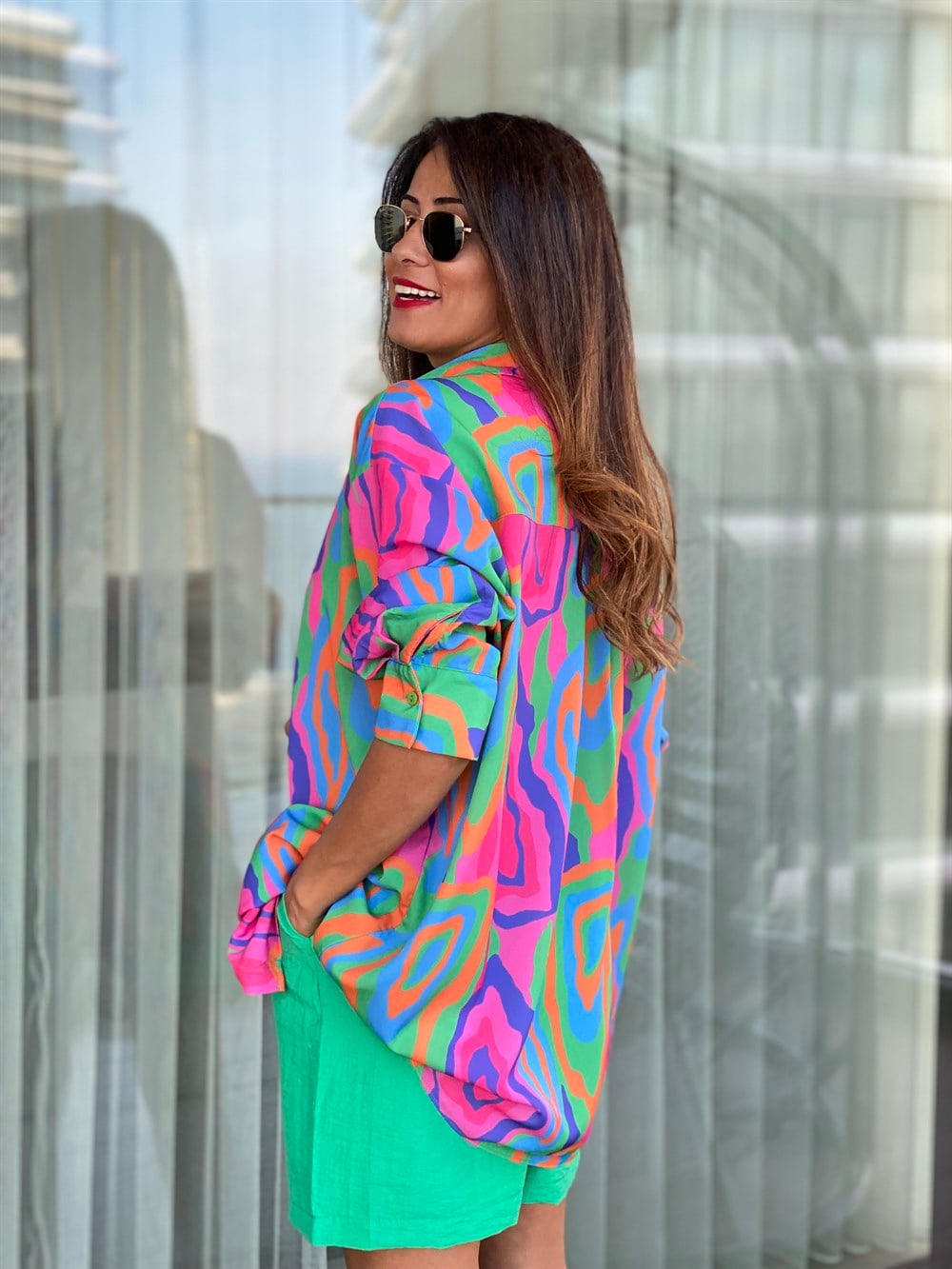 Çok Renkli Oversize  Kadın Gömlek