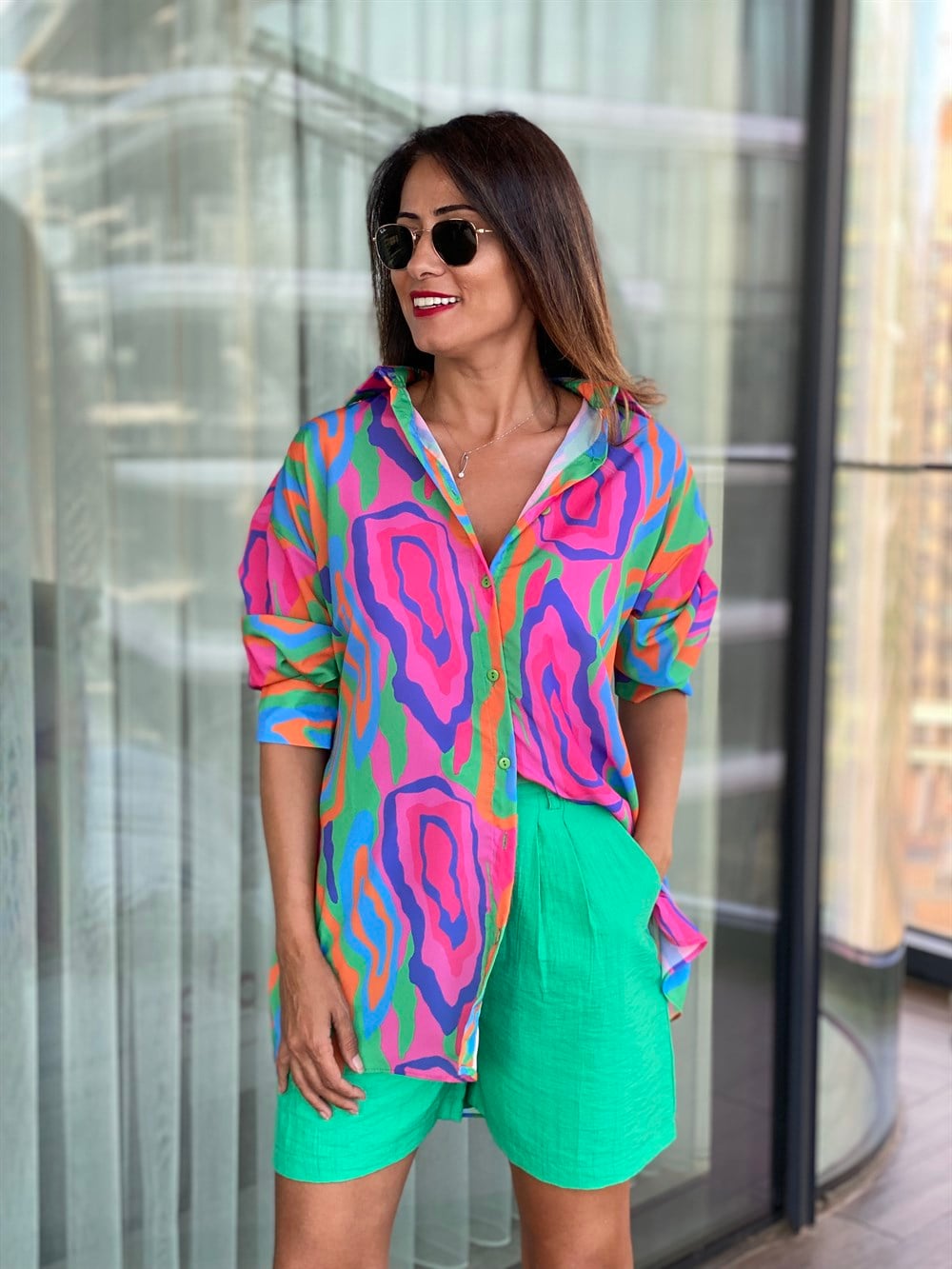 Çok Renkli Oversize  Kadın Gömlek