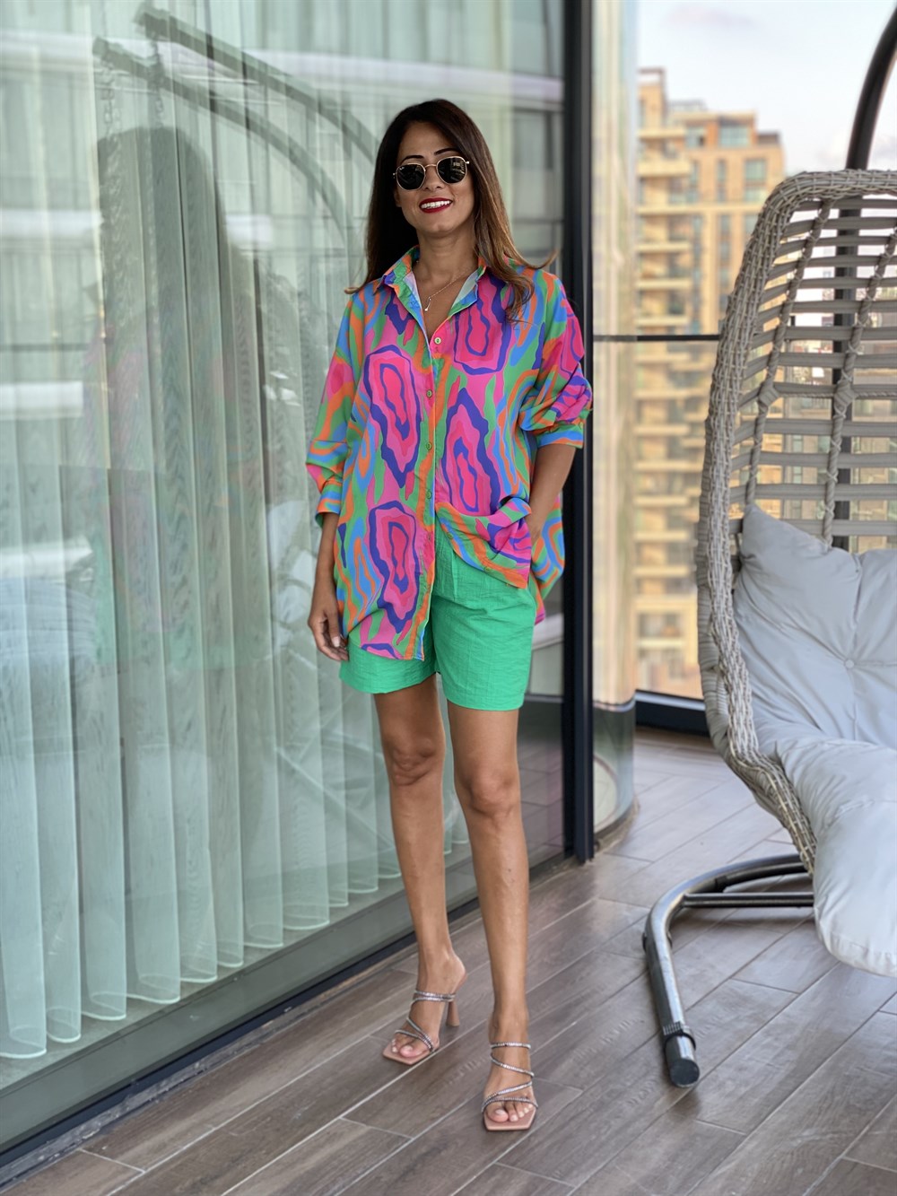 Çok Renkli Oversize  Kadın Gömlek