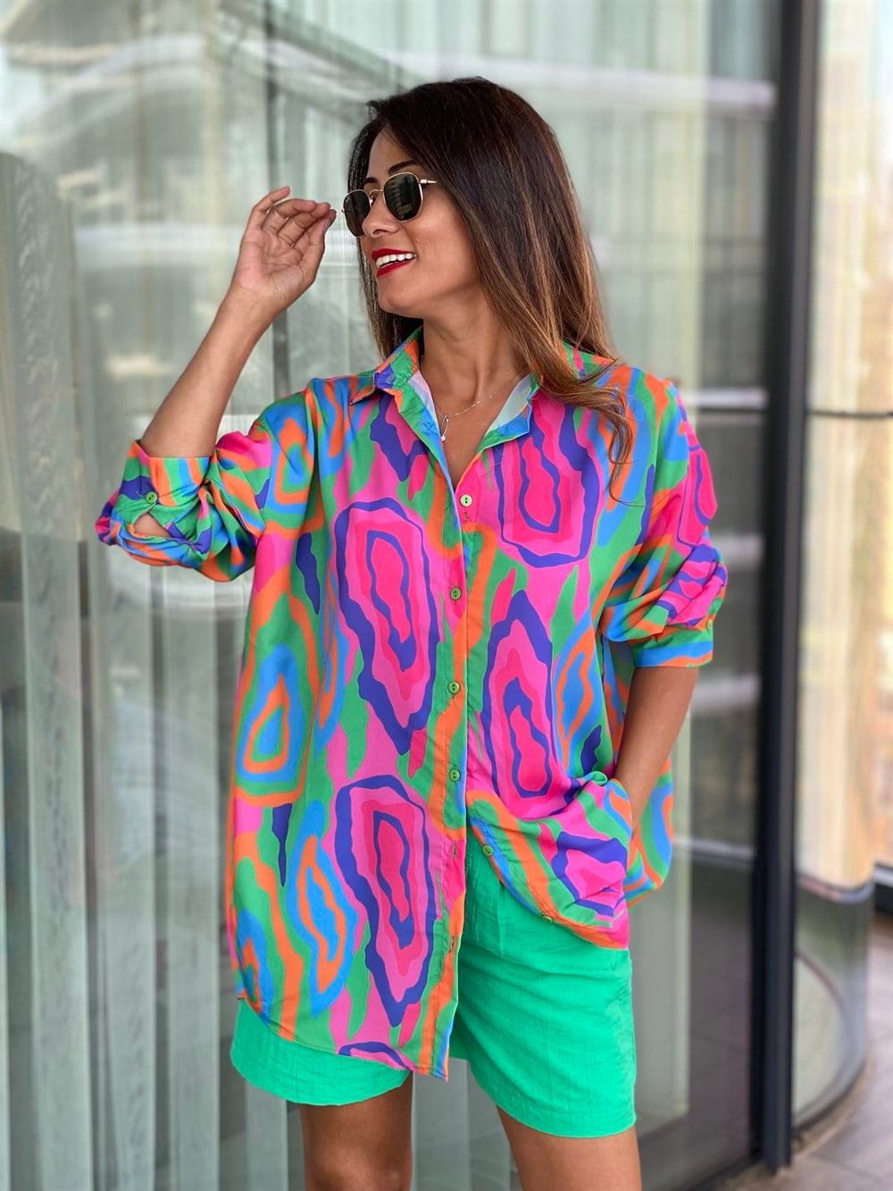 Çok Renkli Oversize  Kadın Gömlek