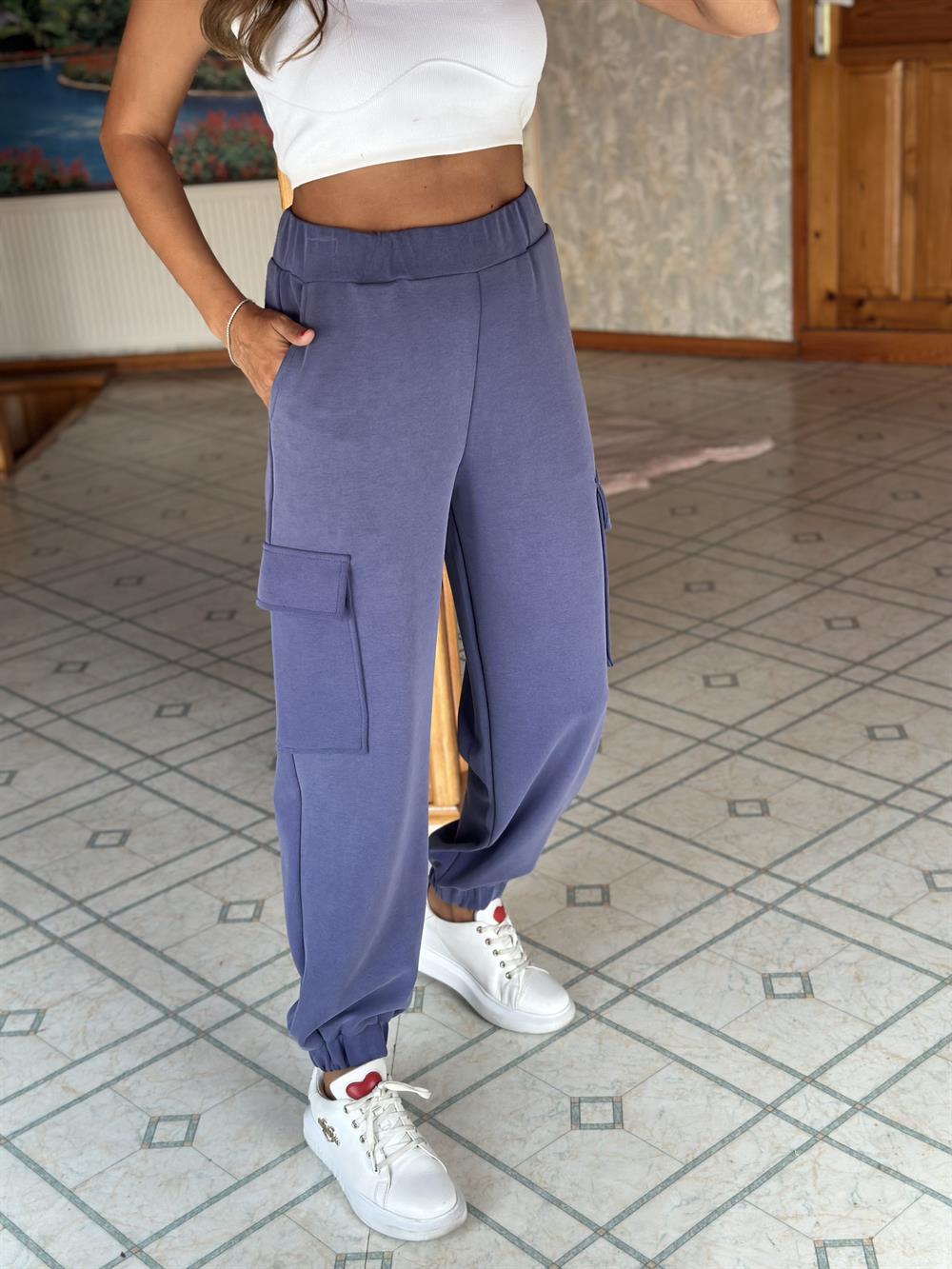Eflatun Kargo Cep Bel Ve Paça Lastikli Modal Kadın Pantolon