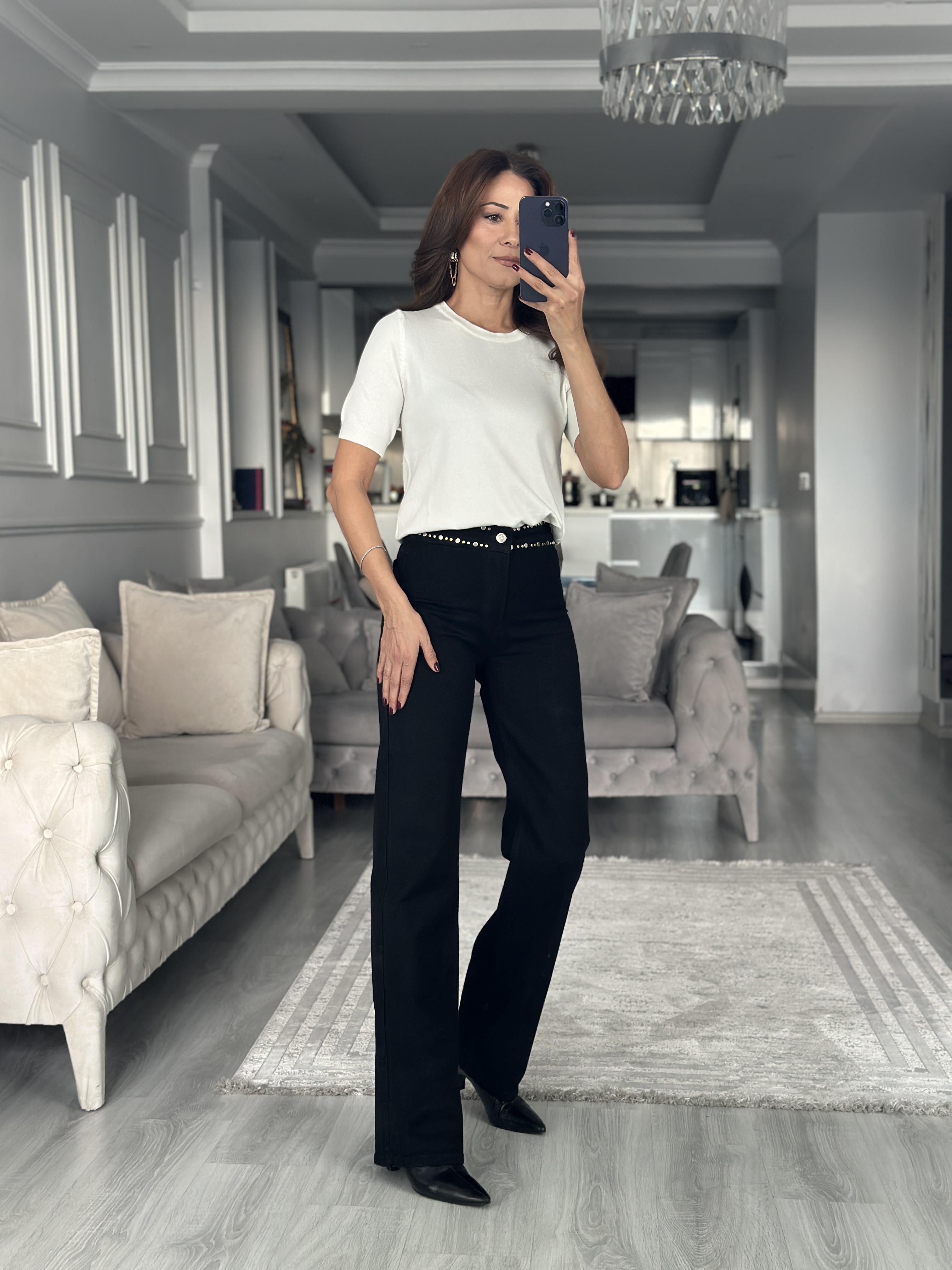 Ekru Bisiklet Yaka Kısa Kol Basic Kadın Triko Bluz