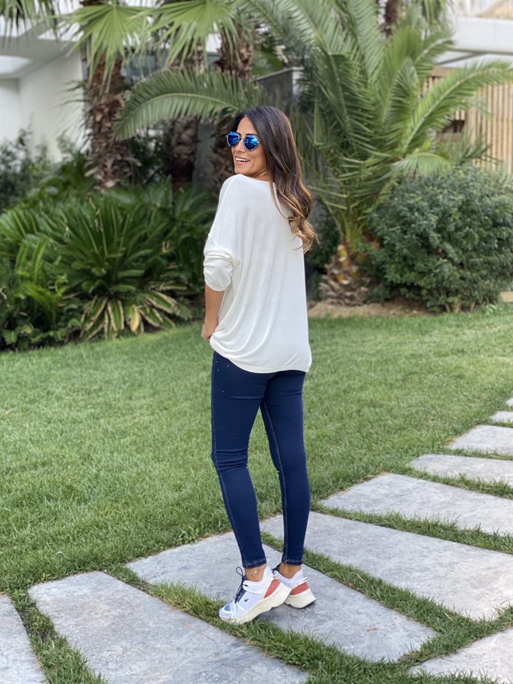 Ekru Düz Merserize Kadın Bluz