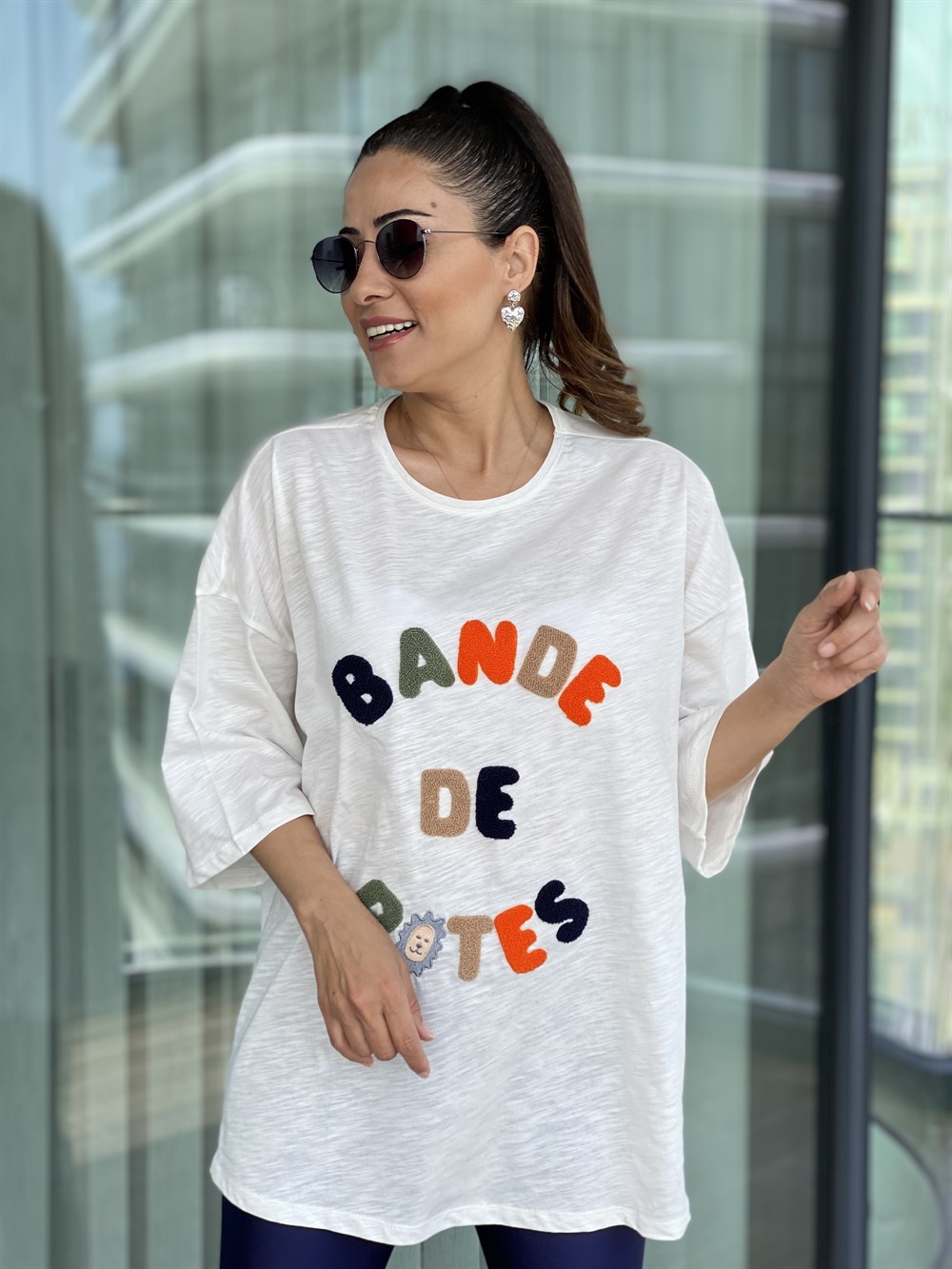 Ekru Süzeneli Oversize T-Shirt