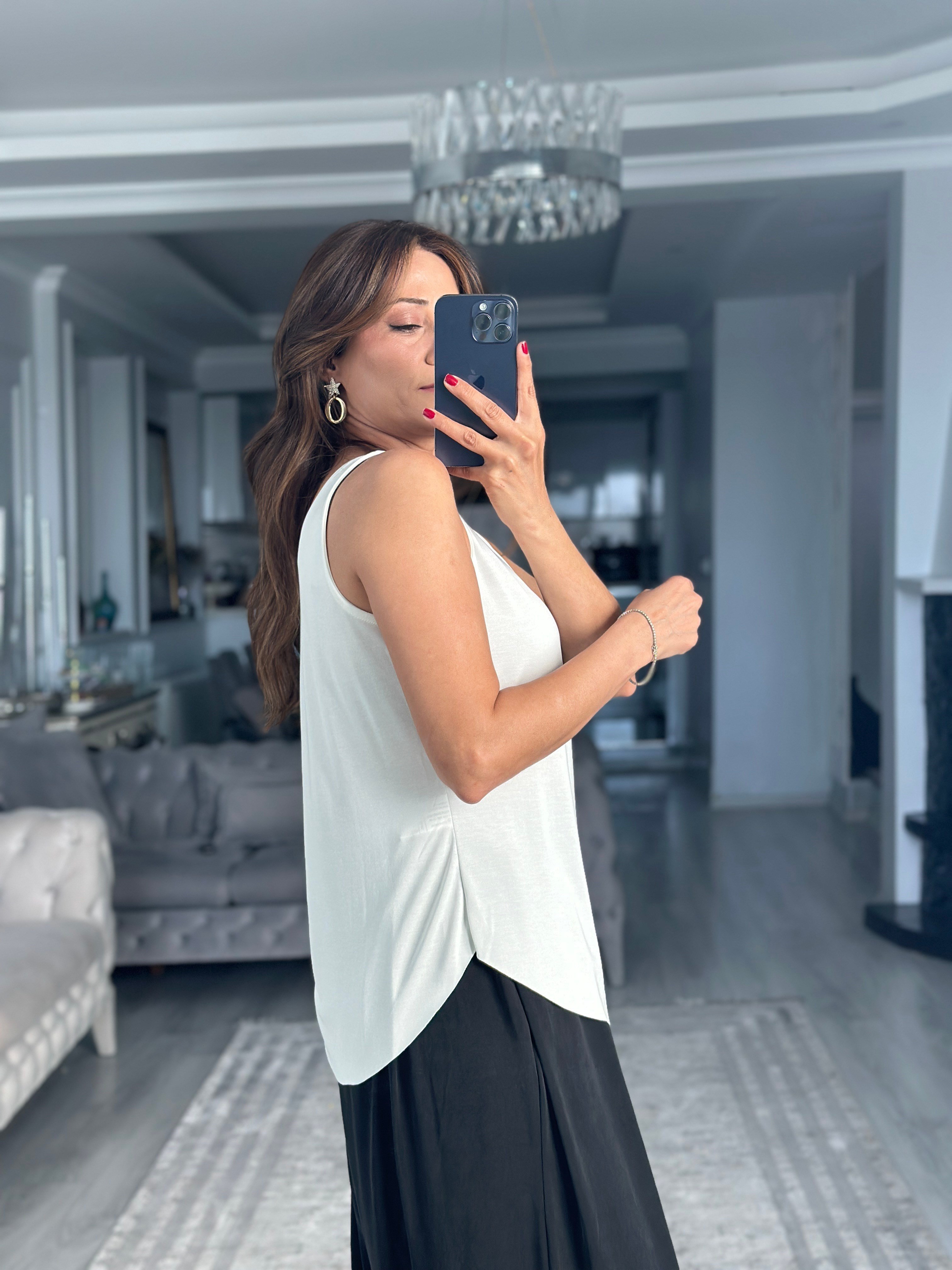 Ekru V Yaka Askılı Modal Kadın Atlet