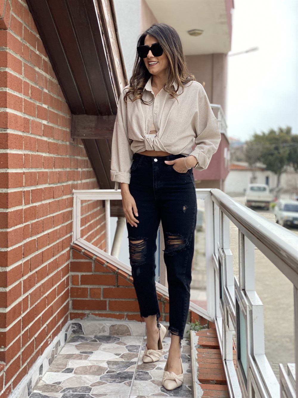 Füme Poema Yırtık Detay Mom Jean