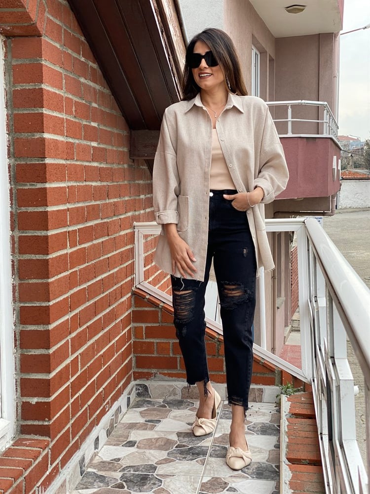 Füme Poema Yırtık Detay Mom Jean