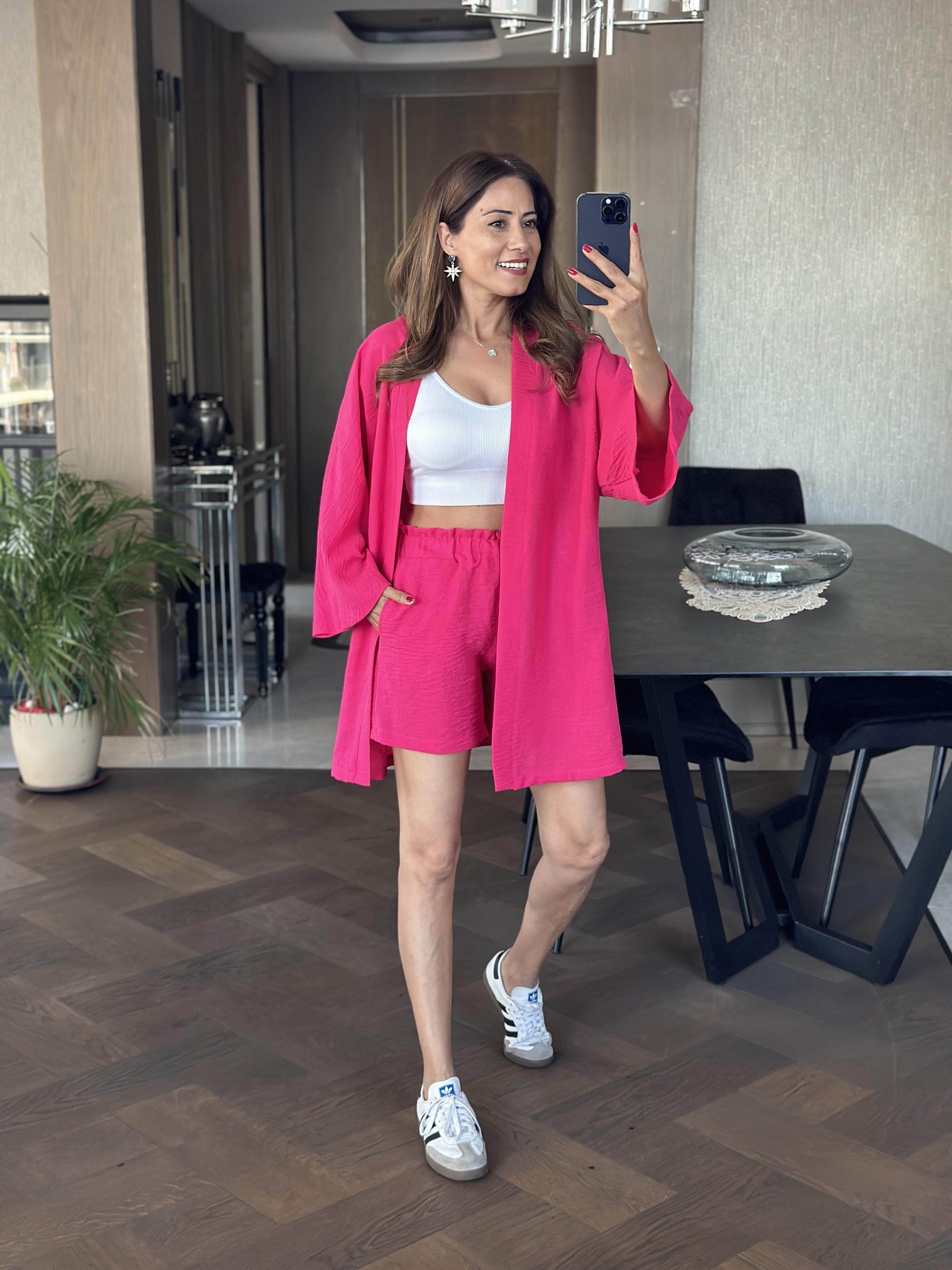 Fuşya Aerobin Şortlu Kimono Kadın Alt Üst Takım