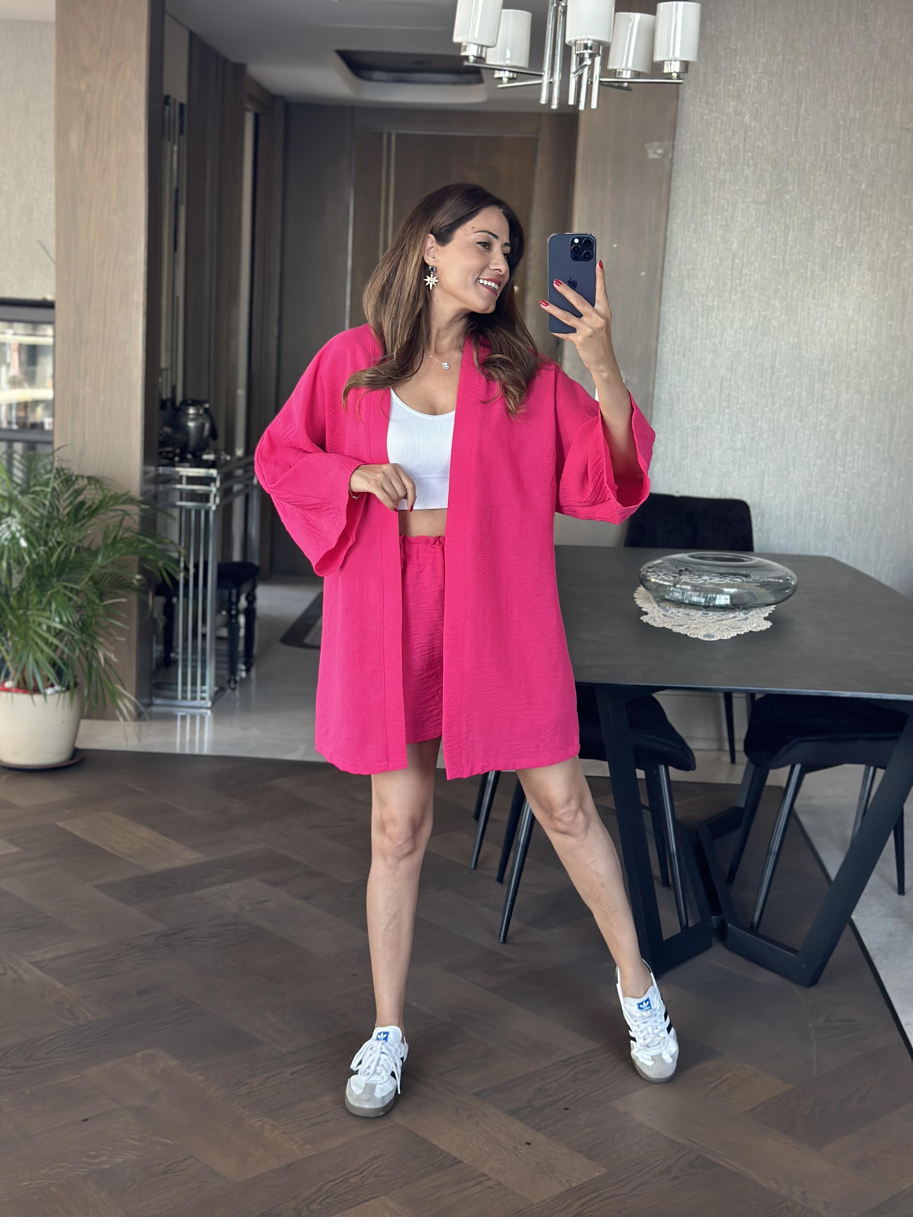 Fuşya Aerobin Şortlu Kimono Kadın Alt Üst Takım