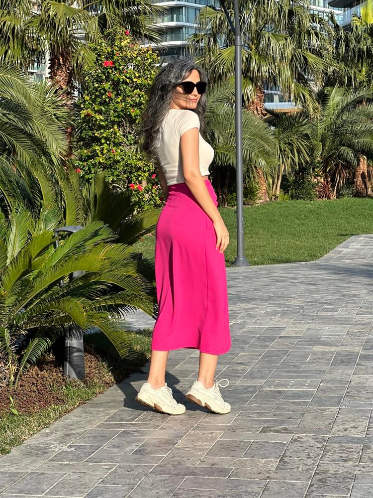 Fuşya Önü Fiyonk Detay Kadın Etek