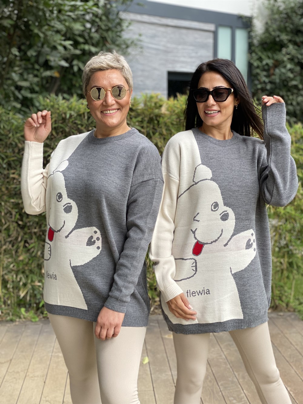 Gri Bisiklet Yaka Ayıcık Detay Triko Kadın Kazak