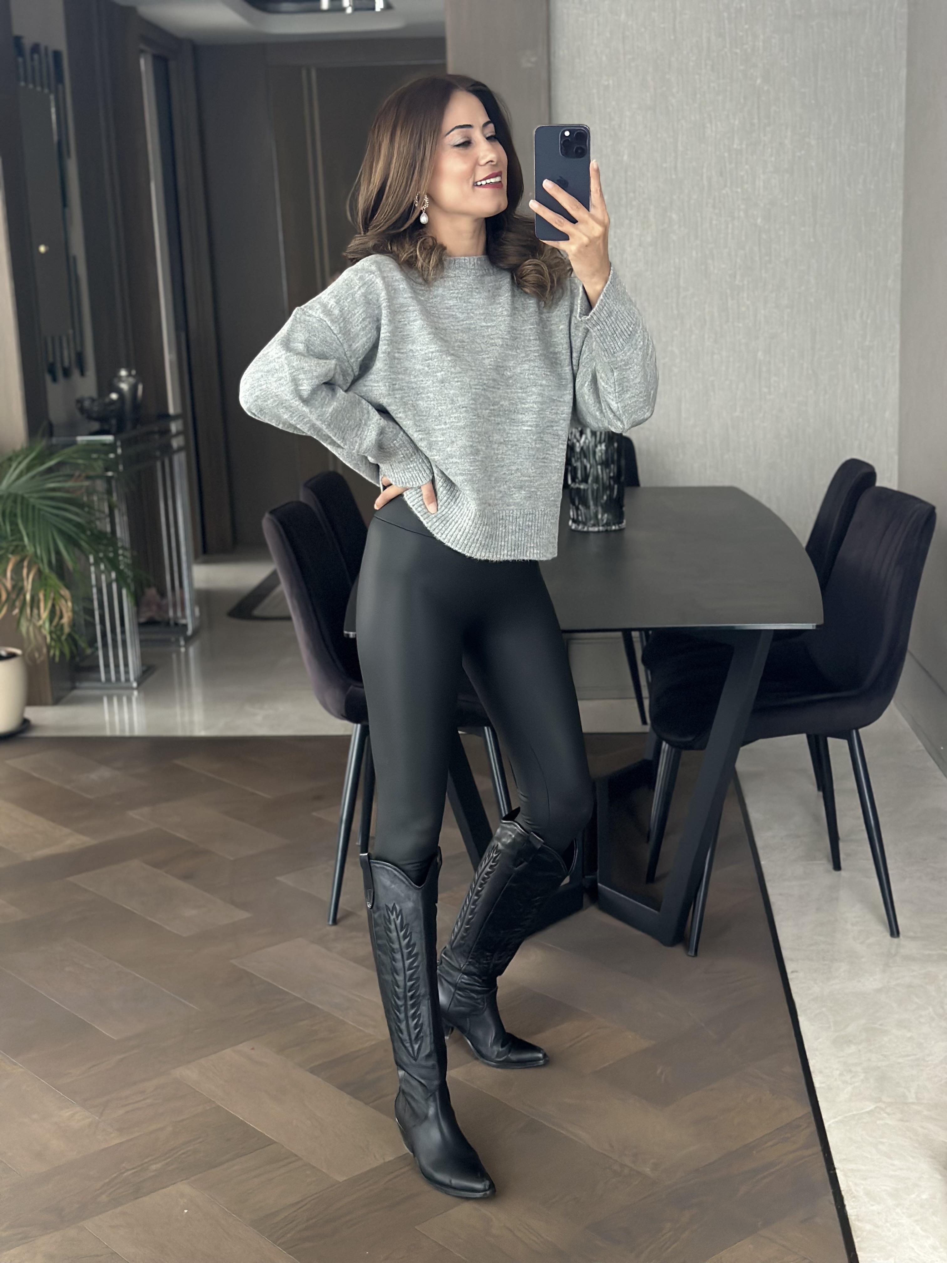 Gri Bisiklet Yaka Oversize  Kadın Triko Kazak