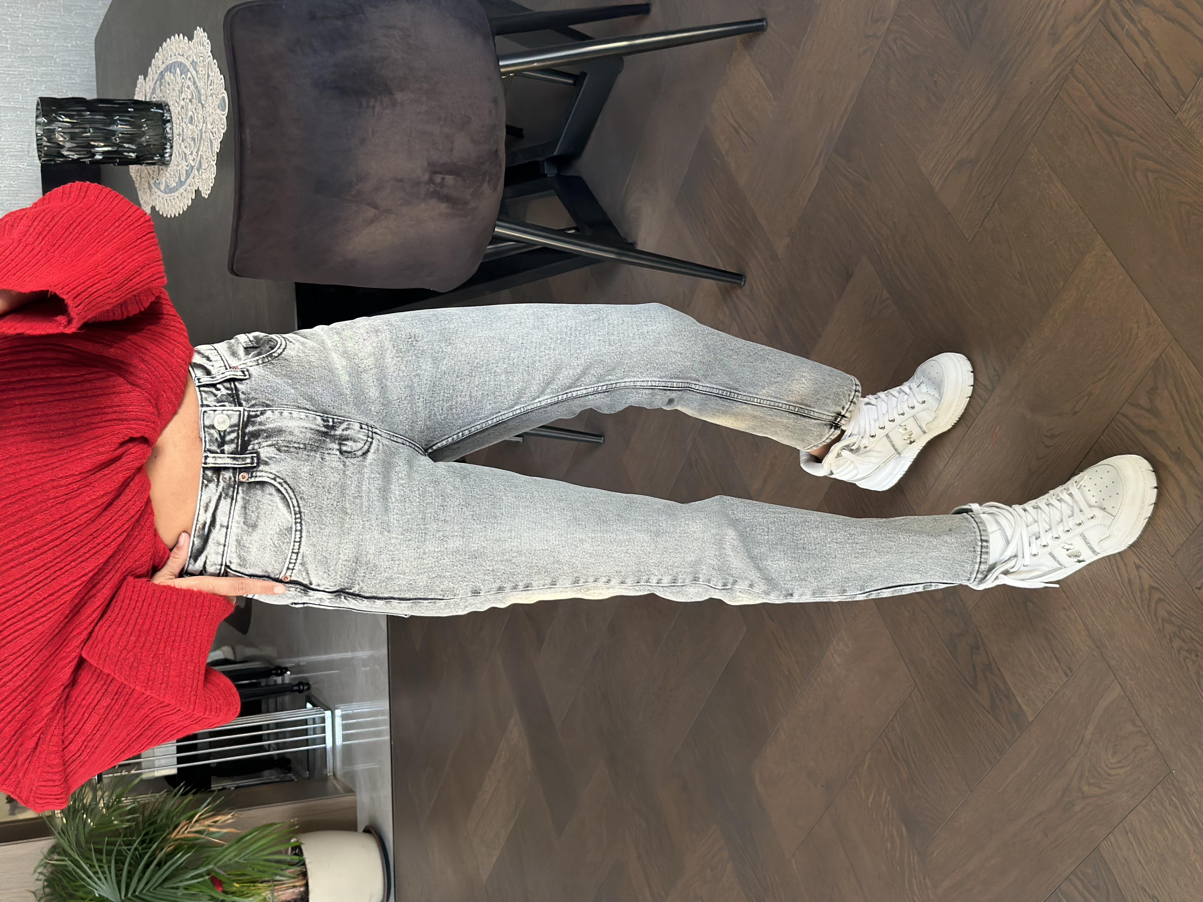 Gri Kar Yıkama Orjinal Marka Kadın Mom Jean