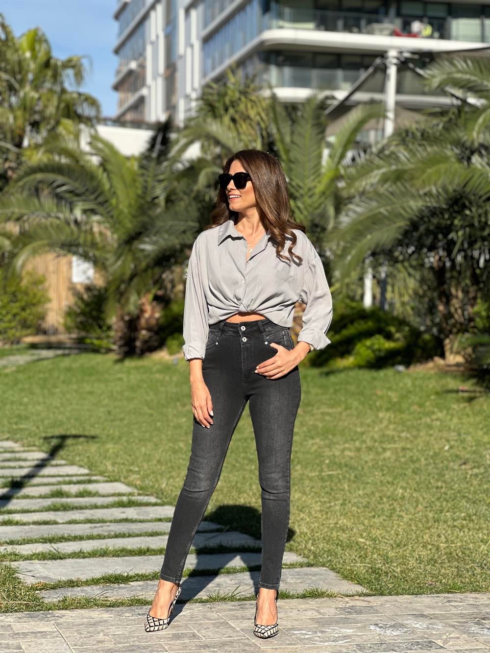 Gri Tensel Kadın Gömlek