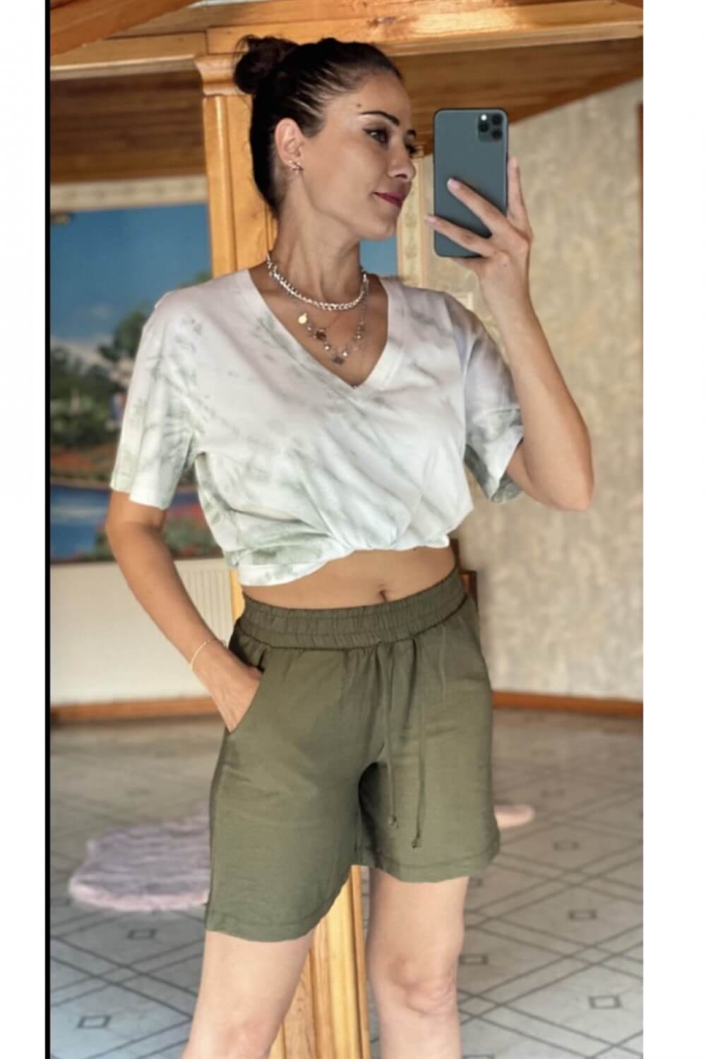 Haki Keten Şort