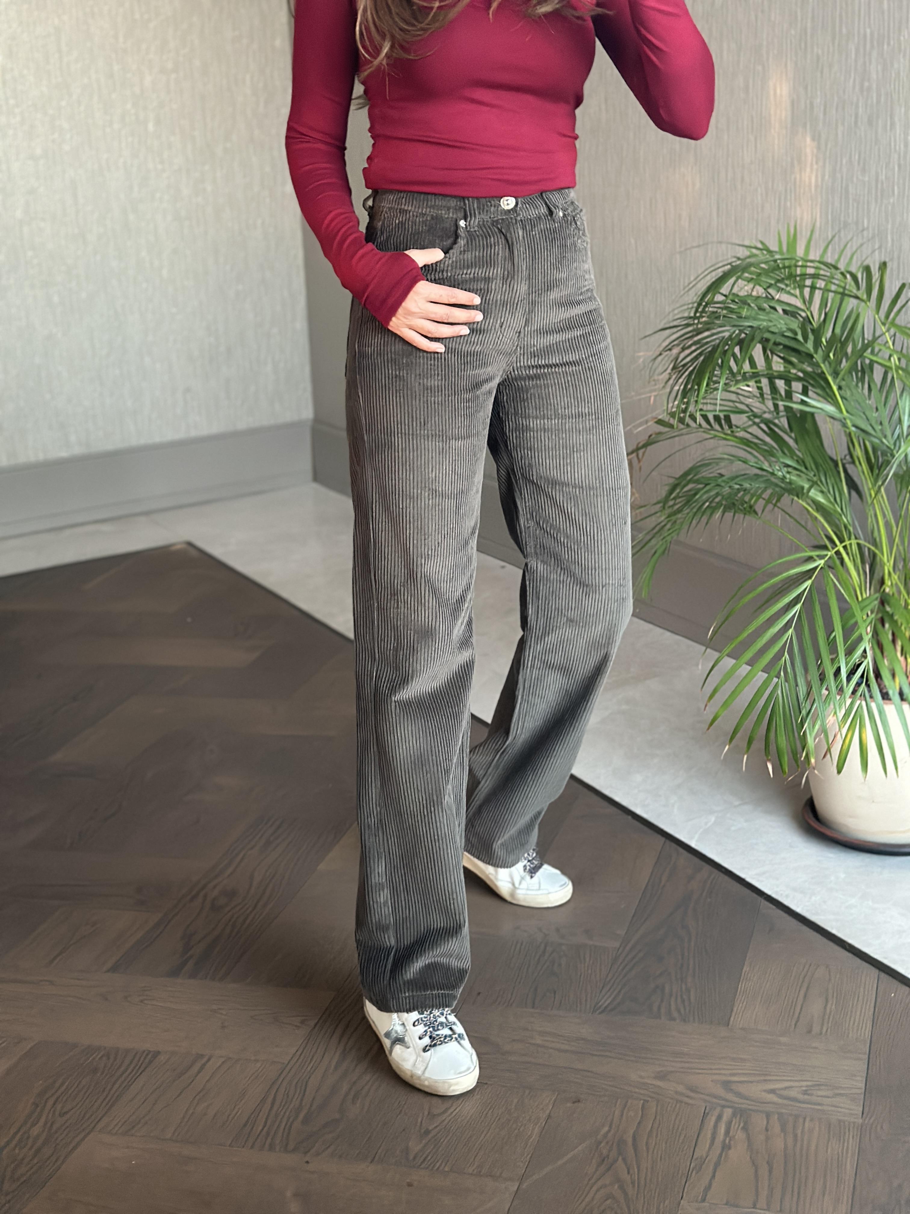 Haki Marka Model Straight Fitilli Kadın Kadife Pantolon