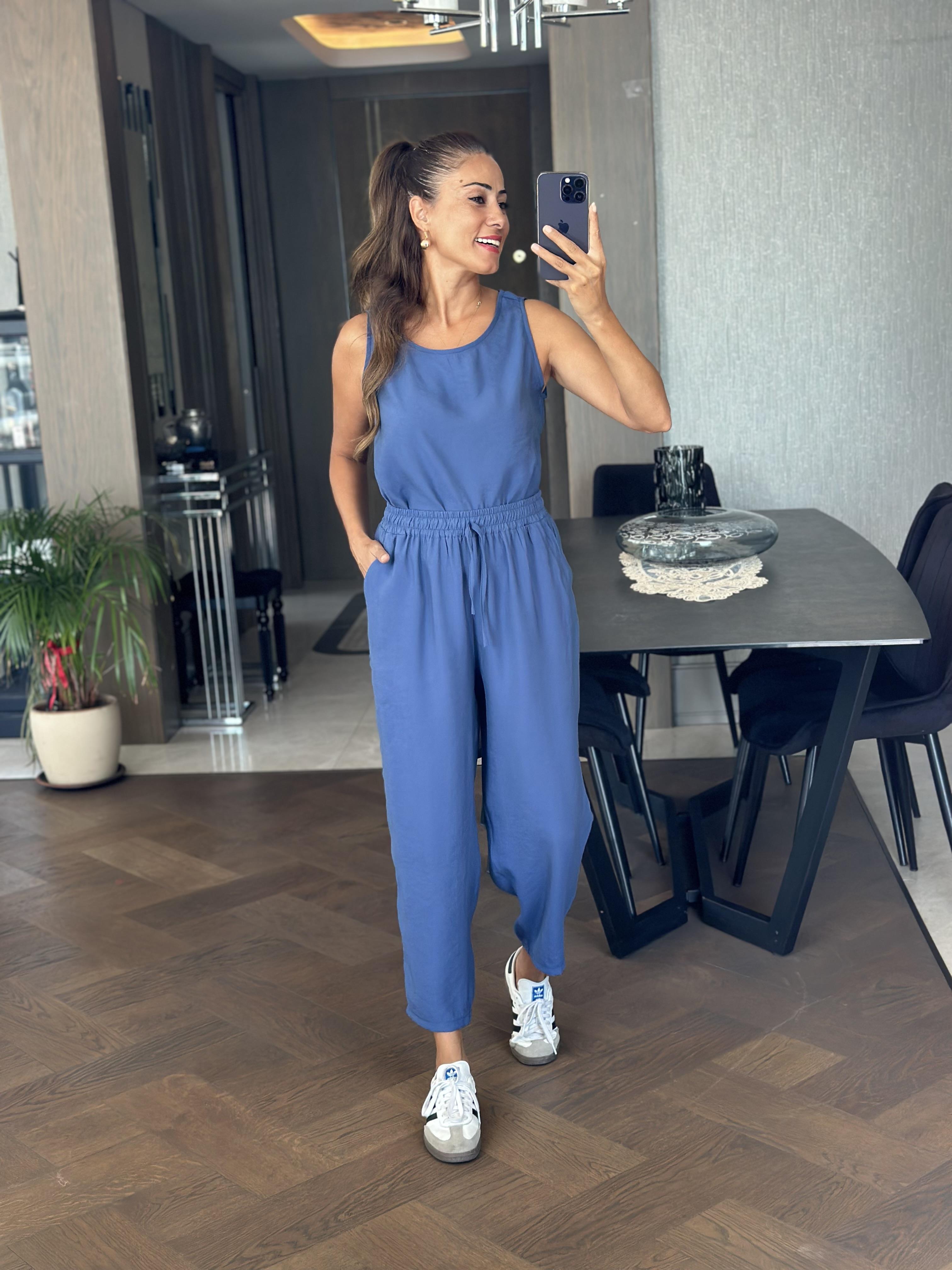 İndigo Sıfır Kol Bluz Pantolon Tnsel Alt Üst Takım