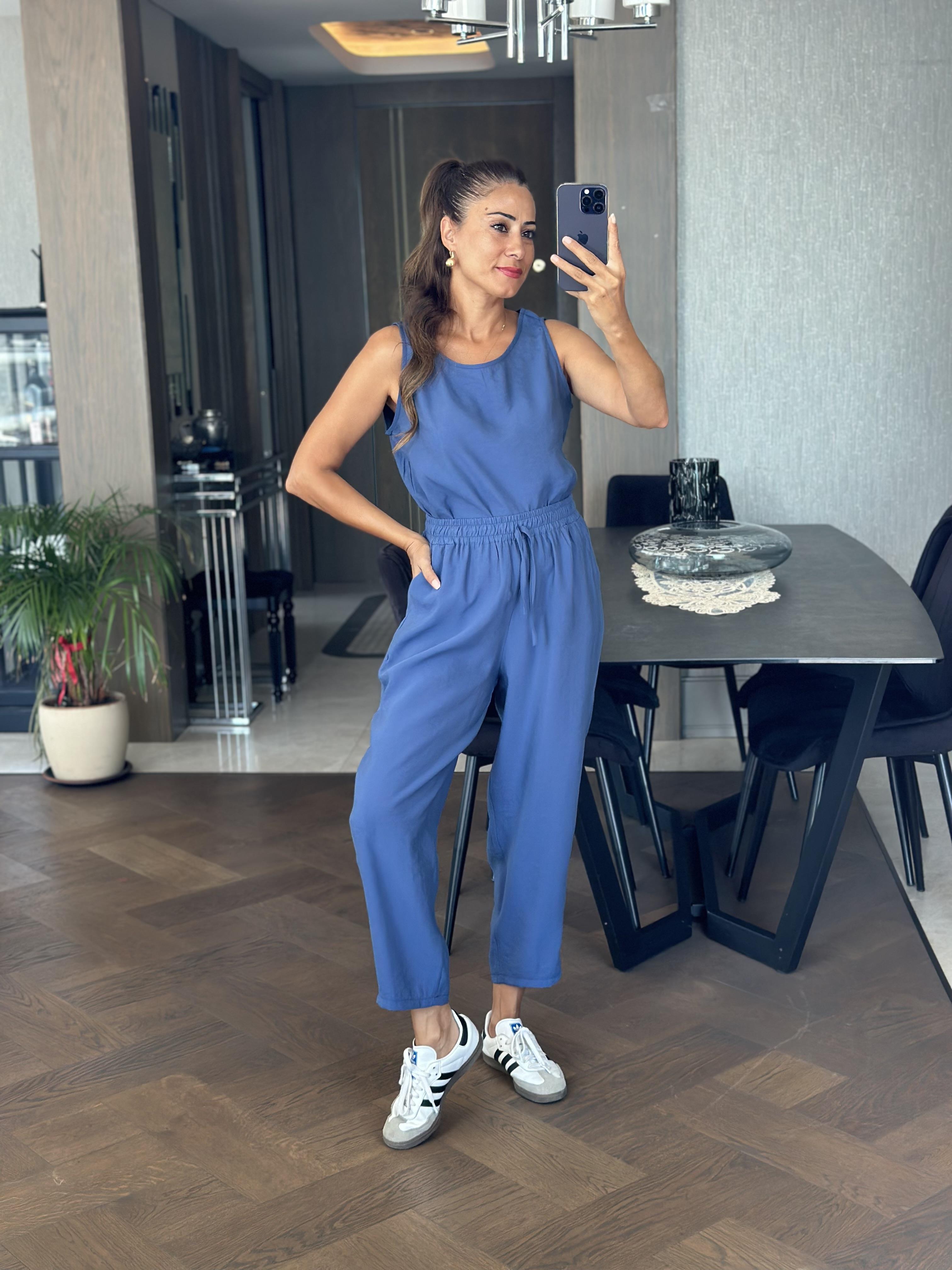 İndigo Sıfır Kol Bluz Pantolon Tnsel Alt Üst Takım