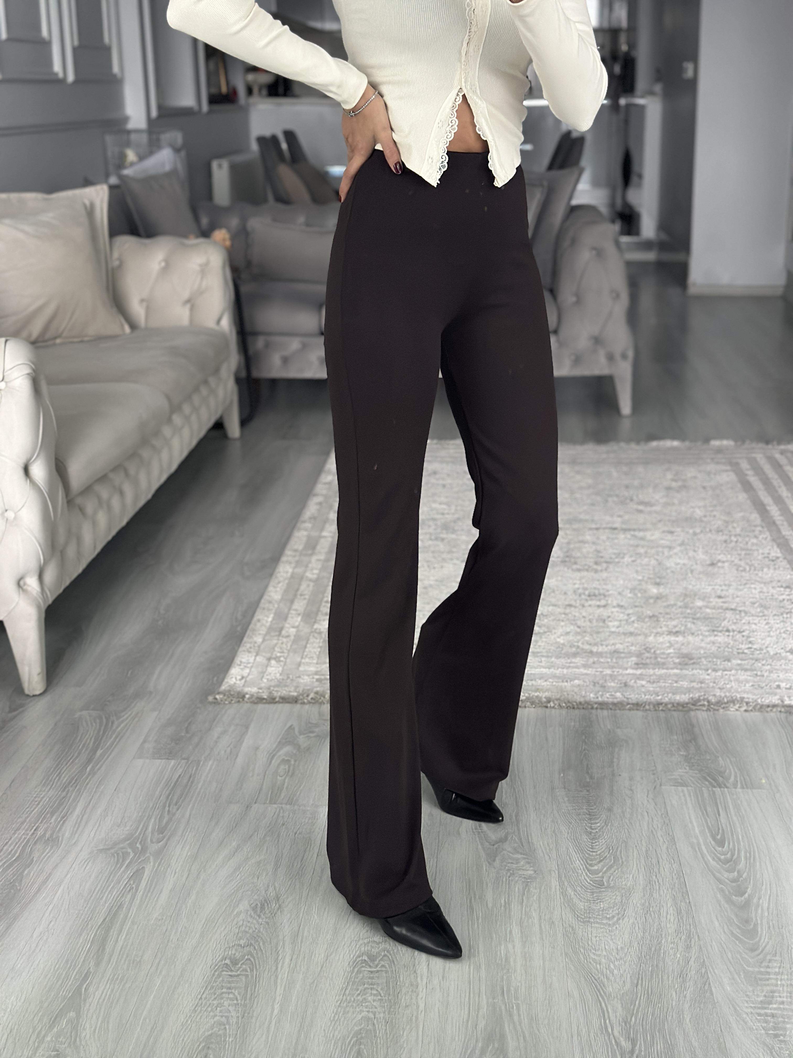 Kahverengi Beli Lastikli İspanyol Paça Kadın Tayt