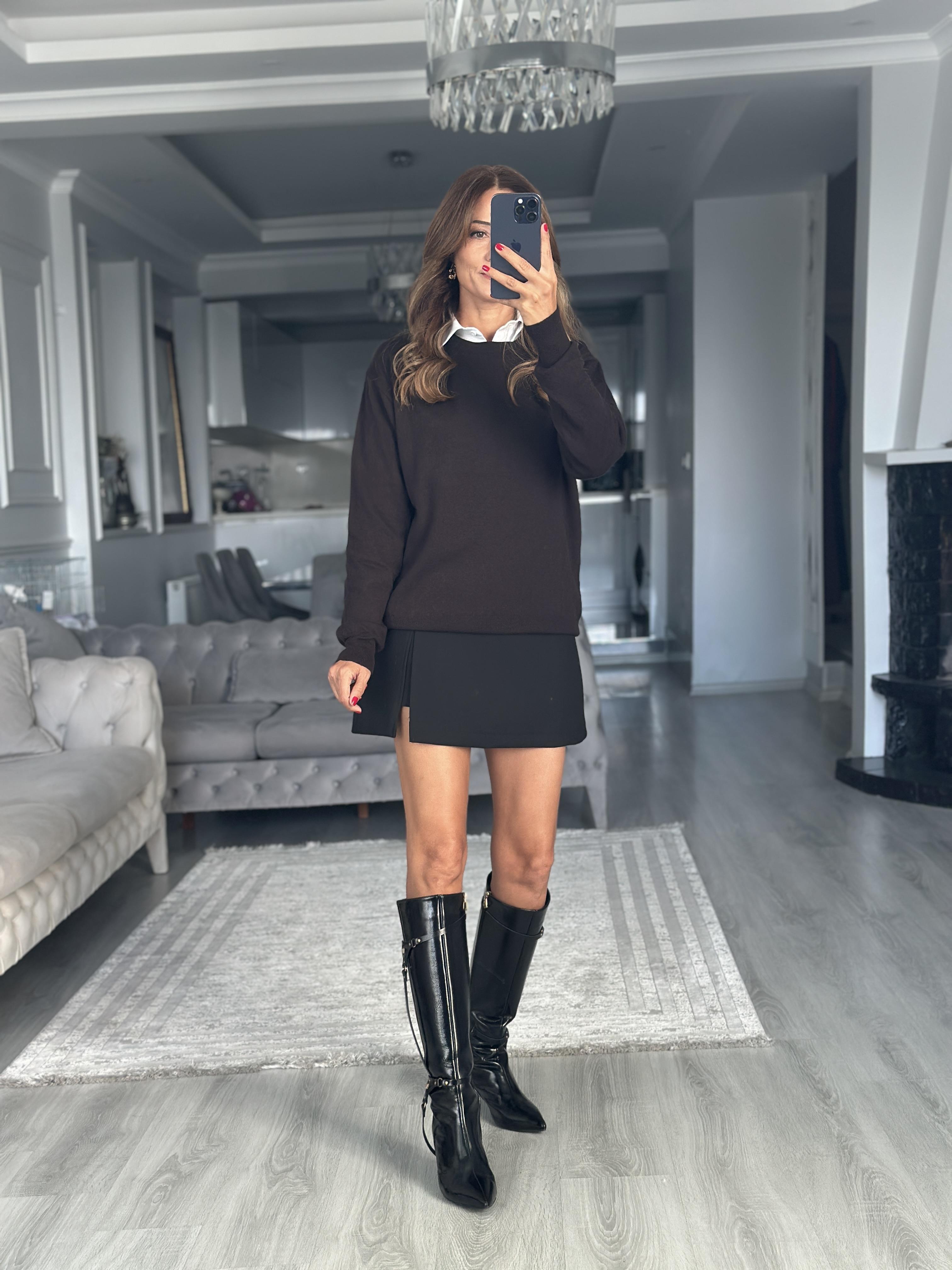 Kahverengi Bisiklet Yaka Yünlü Basic Kadın Triko Kazak