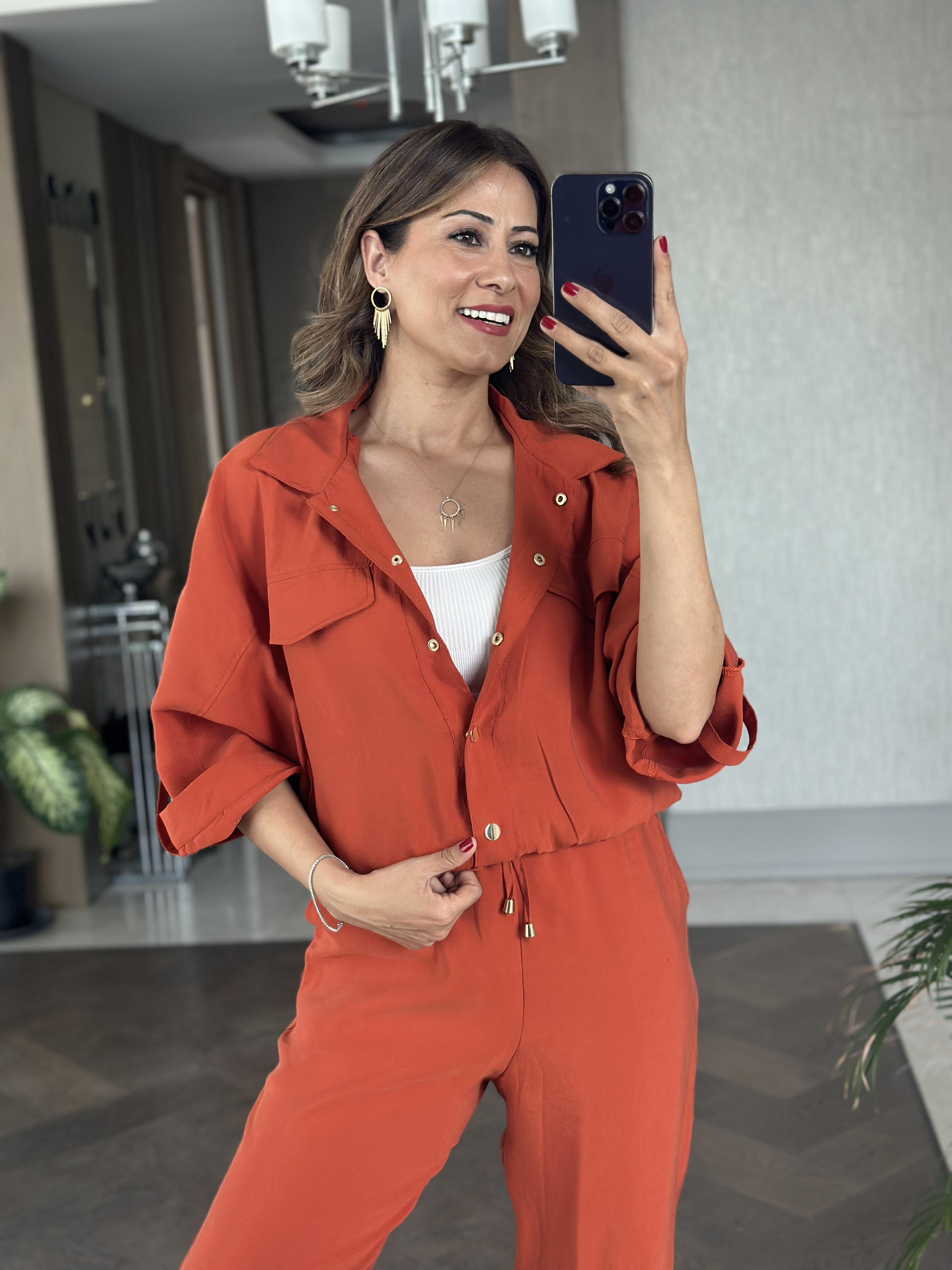 Kiremit Bomber Ceket Pantolon Kadın İkili Takım