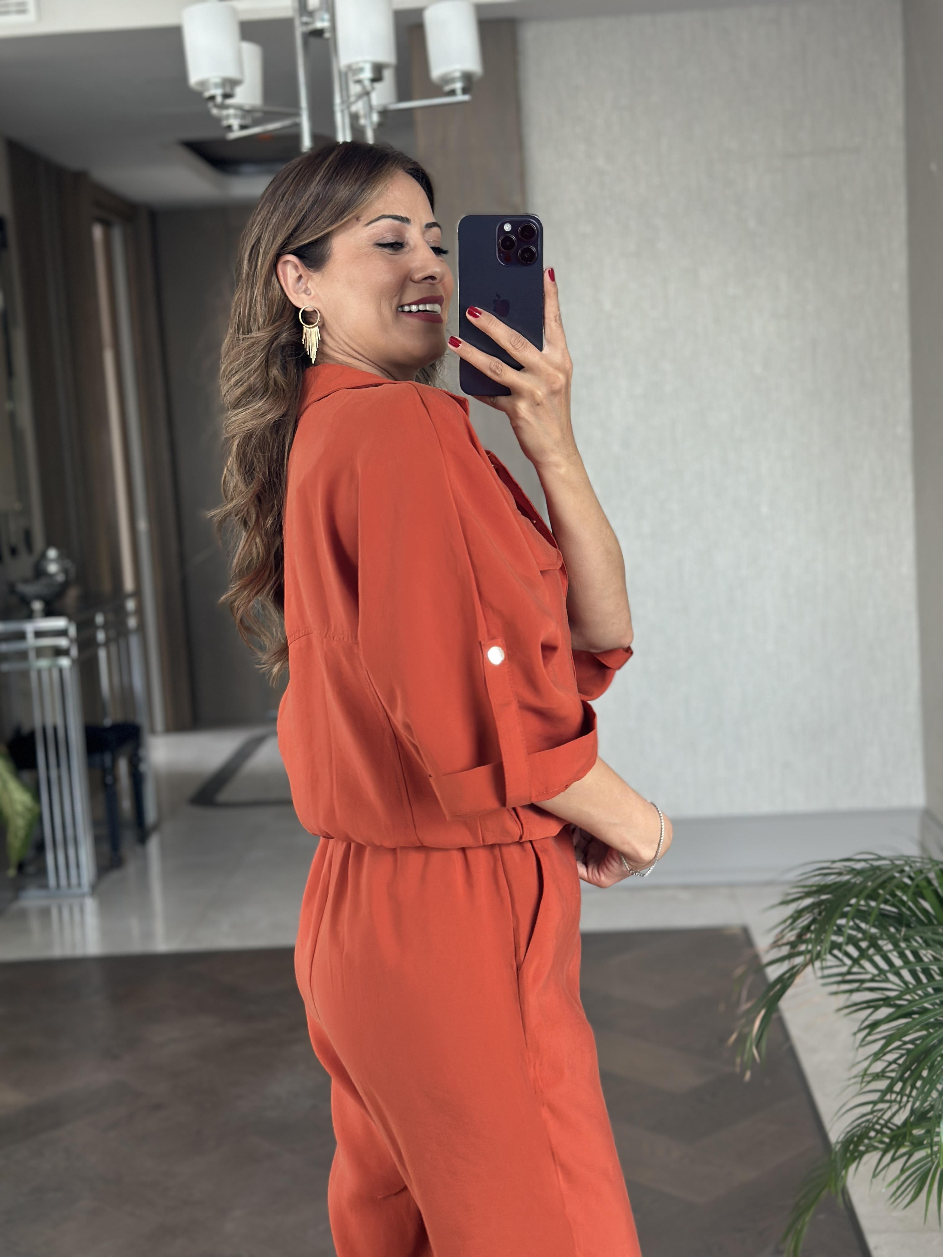 Kiremit Bomber Ceket Pantolon Kadın İkili Takım