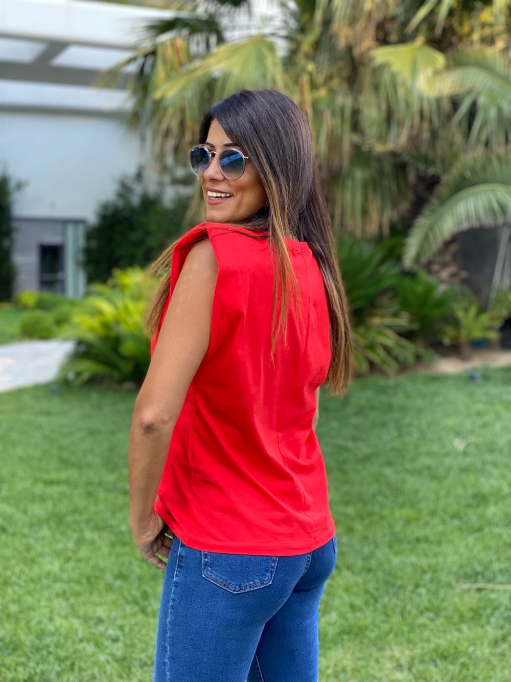 Kırmızı Bisiklet Yaka Vatkalı Kadın T-Shirt