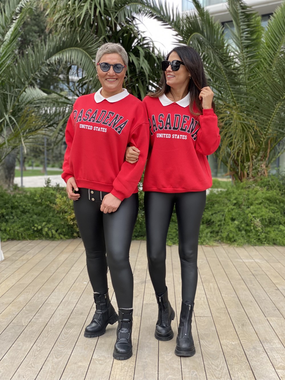 Kırmızı Pasadena Polo Yaka İki İplik Kadın Sweatshirt